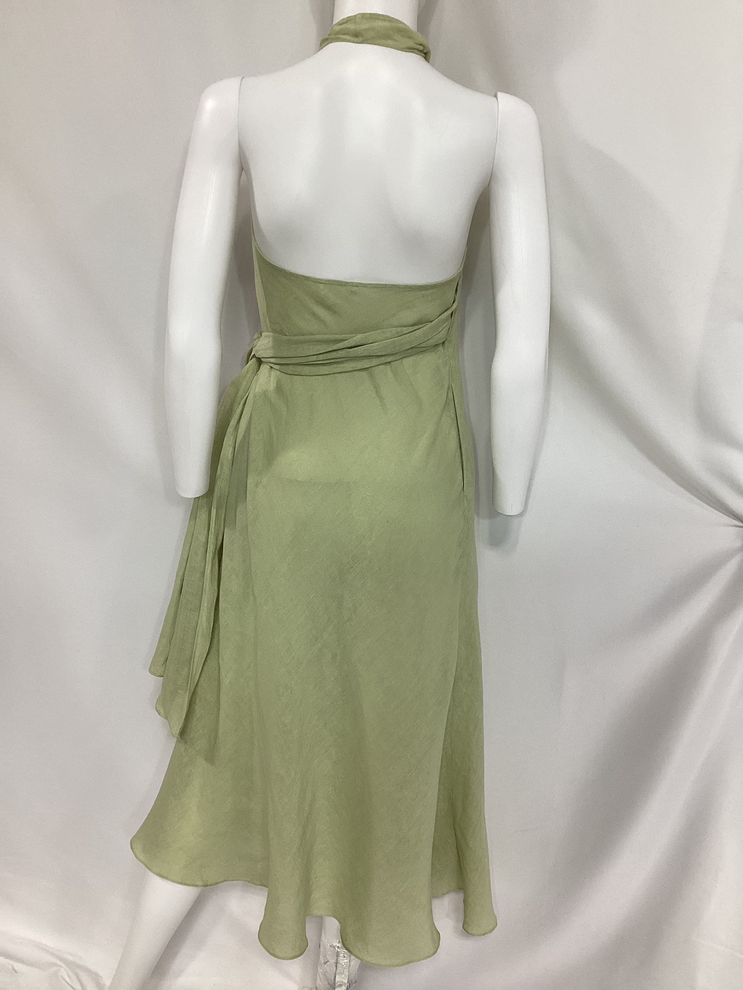 Yara Linen-Blend Halterneck Midi Wrap Dress - Image 3