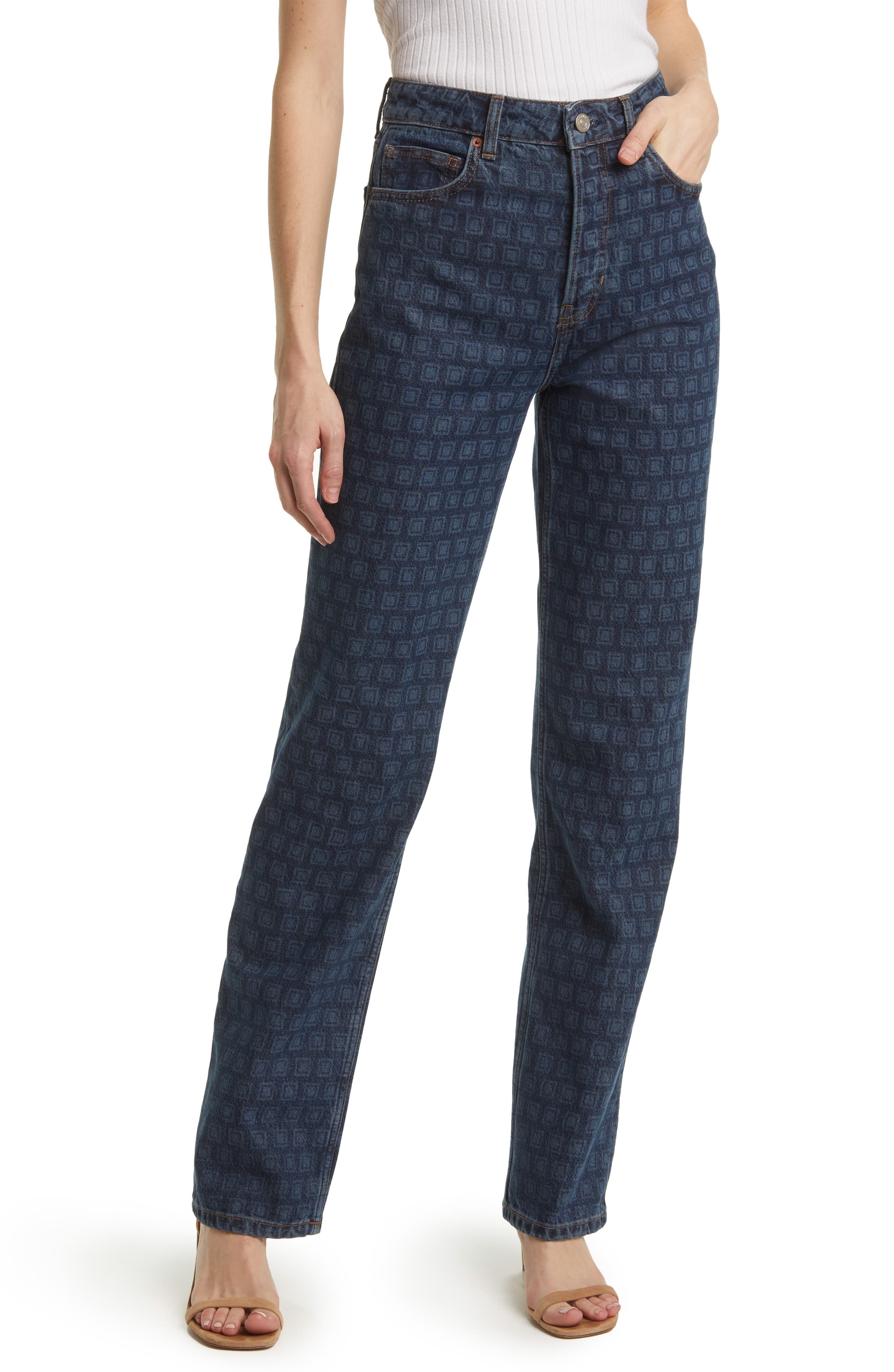 Cynthia Geo Print High Waist Straight Leg Jeans - Image 1