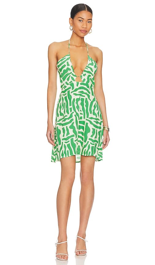 Surrau Mini Dress In Tulli Print Green - Image 1