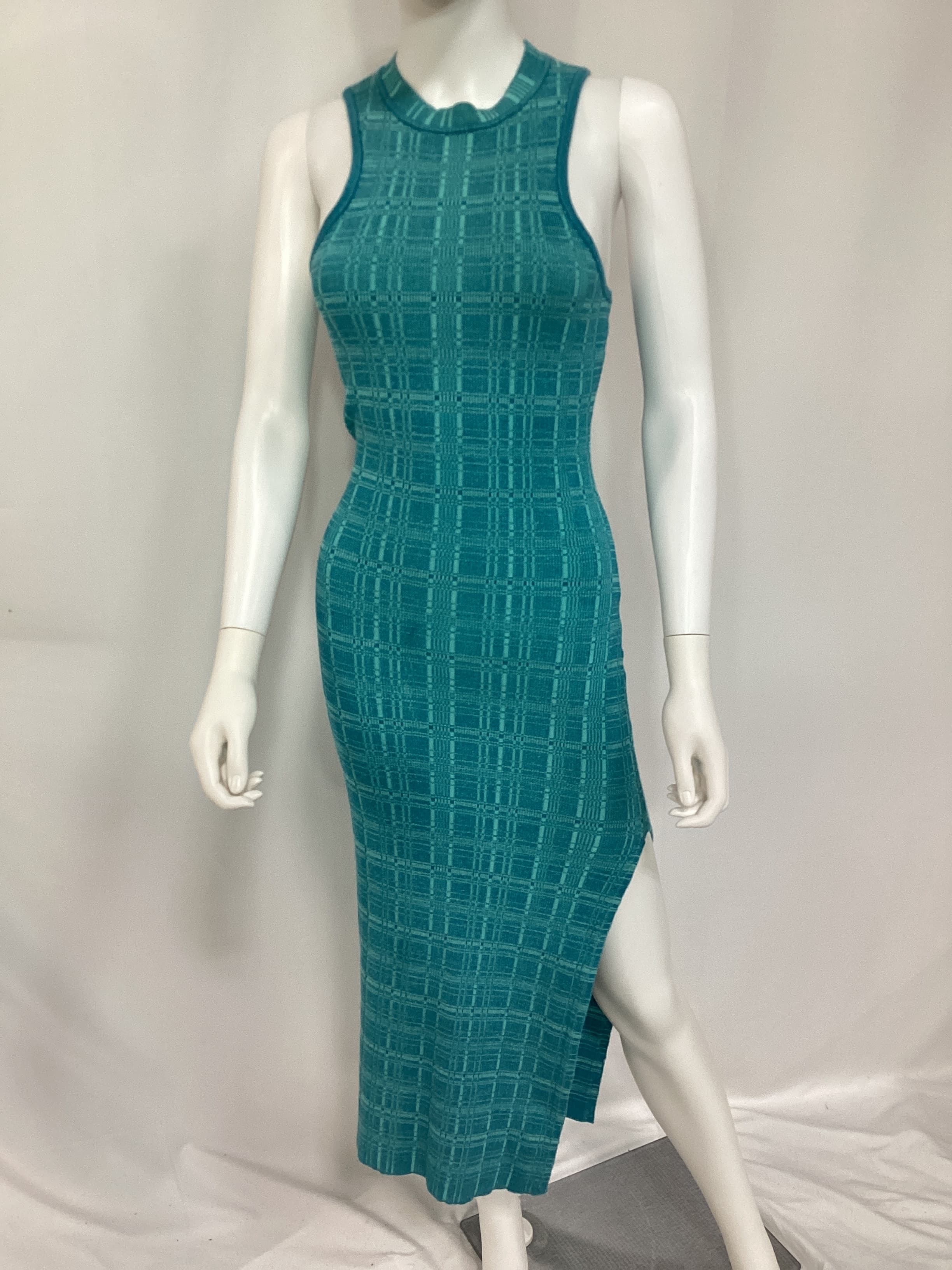Halia Midi Knit Dress With Slit In Light Teal Multi - Image 3