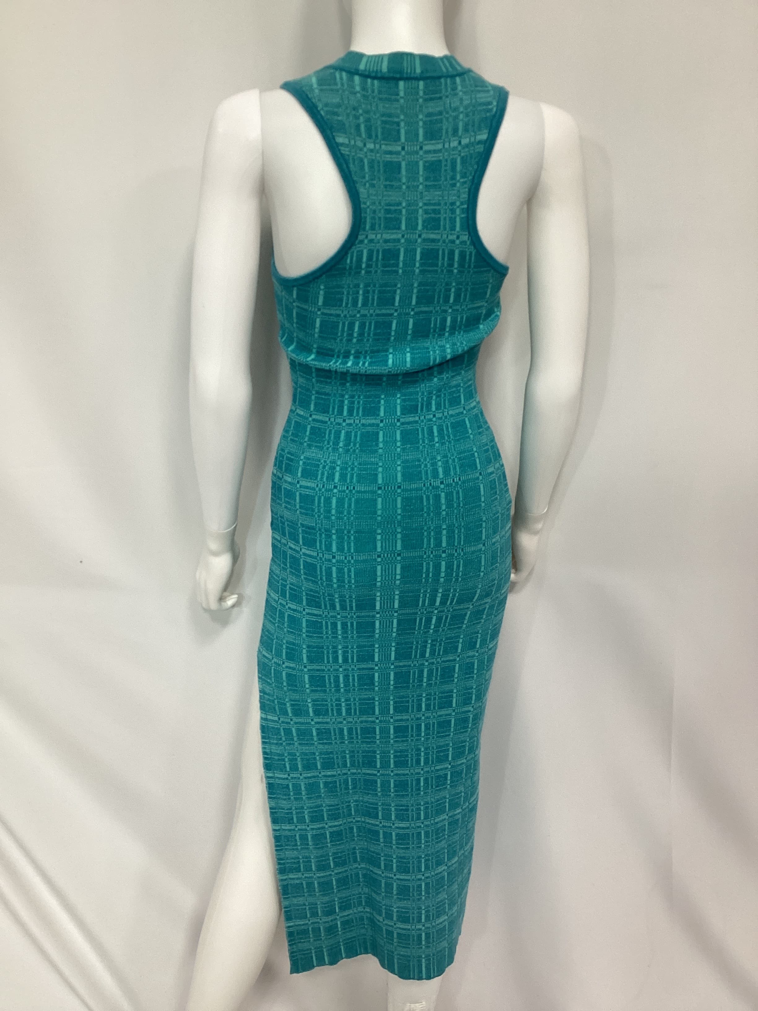 Halia Midi Knit Dress With Slit In Light Teal Multi - Image 4