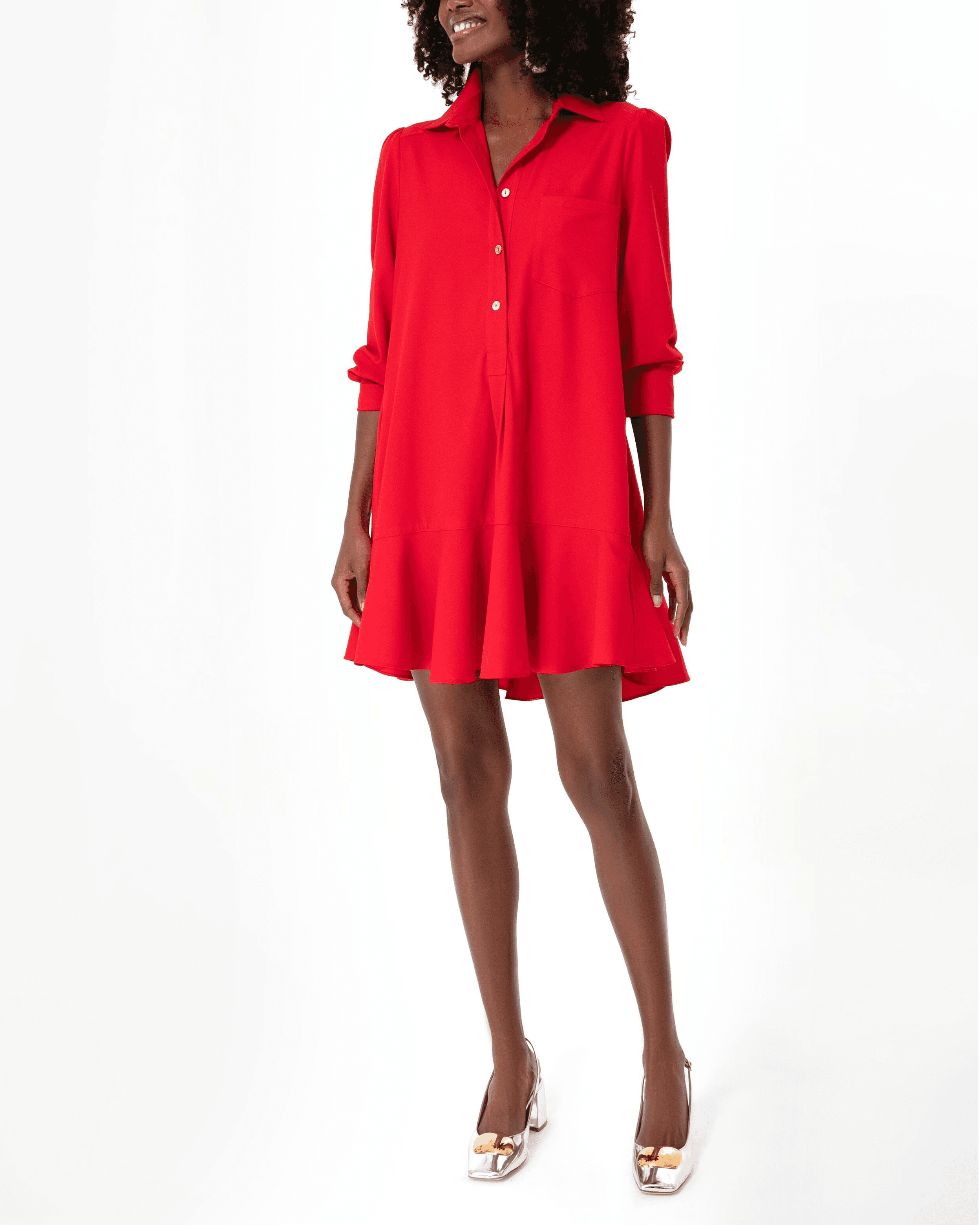 Red Crepe Callahan Shirt Dress - Image 1