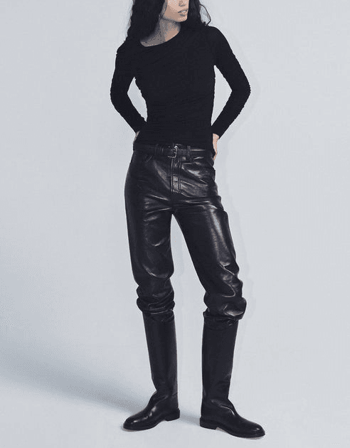 90s Pinch Waist Recycled Leather Pants - Image 1