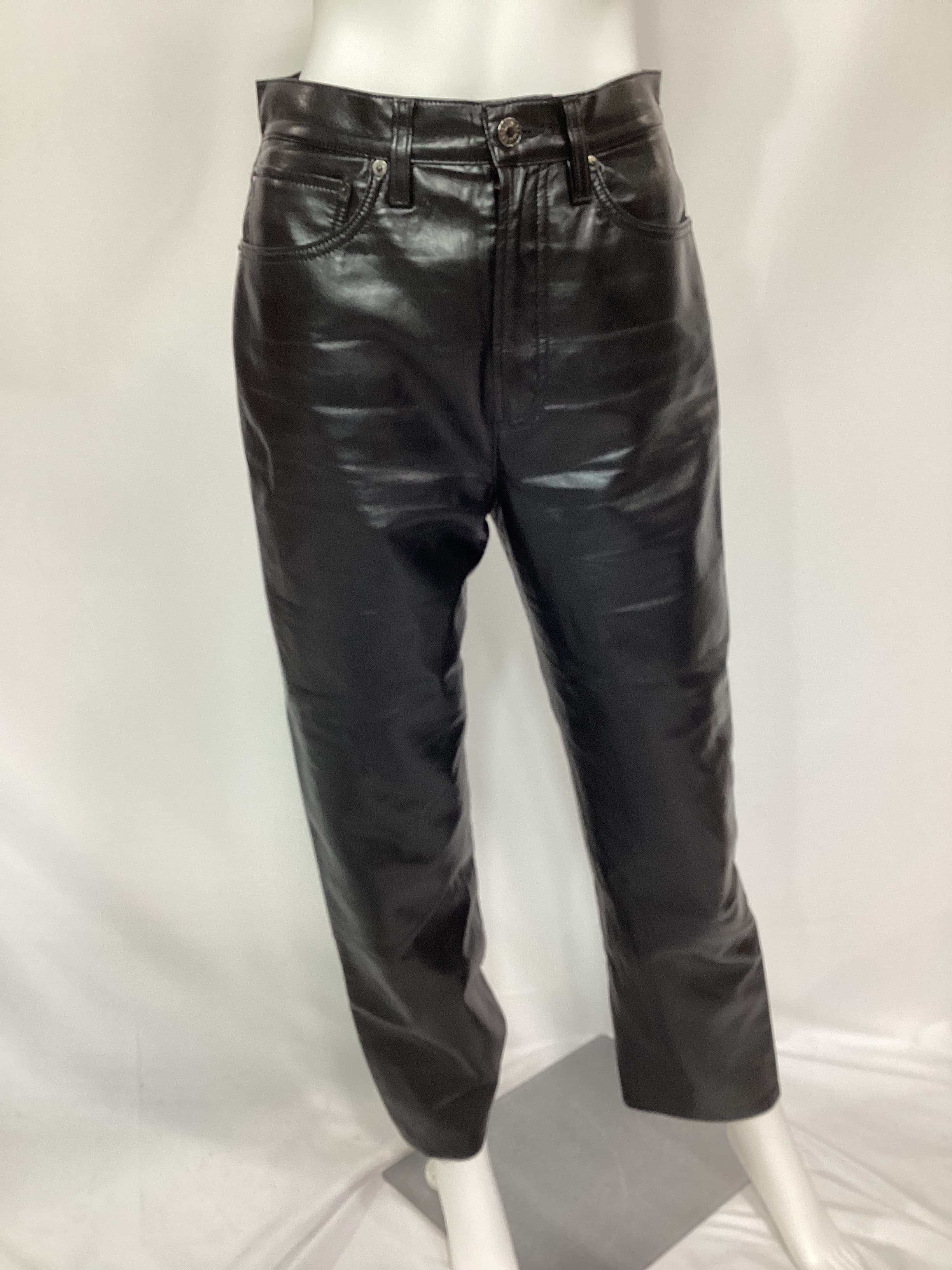 90s Pinch Waist Recycled Leather Pants - Image 3