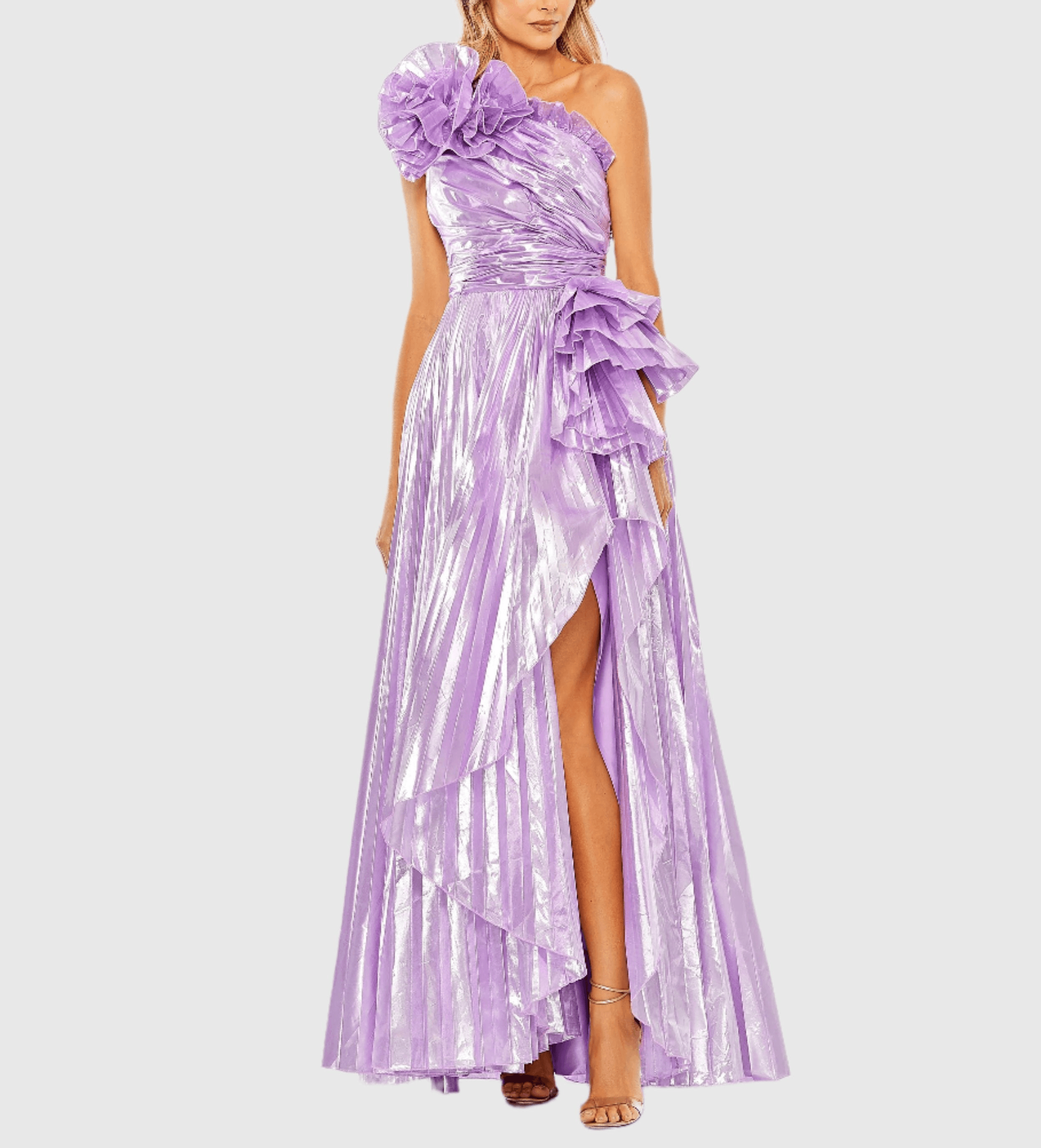 One Shoulder Pleated Gown - Image 1