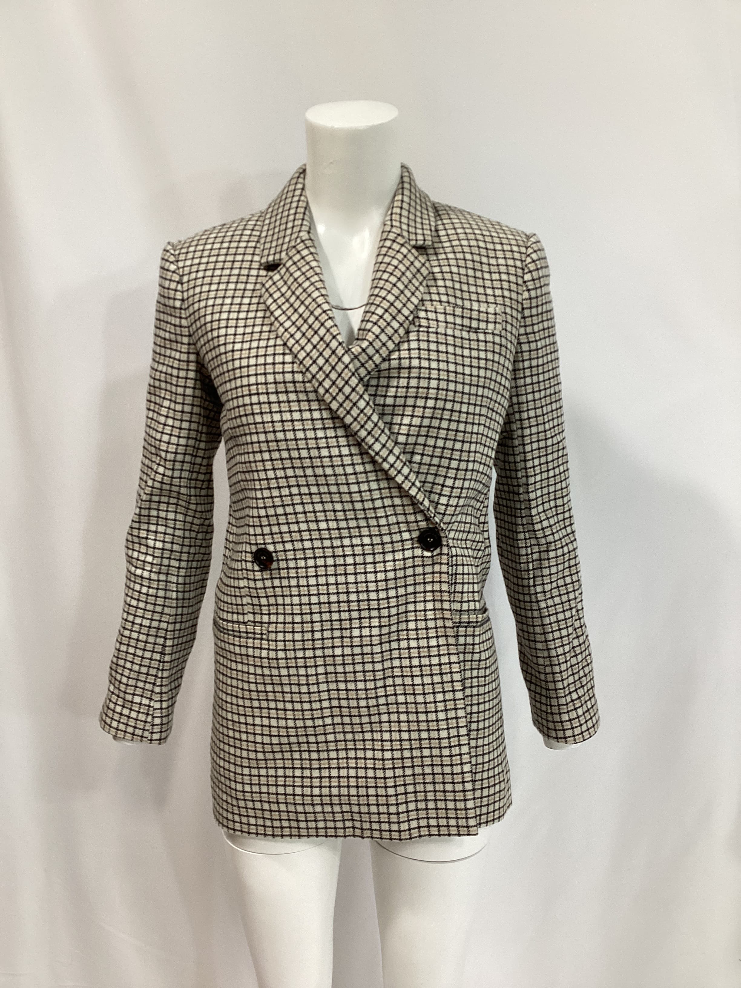 Kaia Blazer In Cream & Tan Check - Image 2