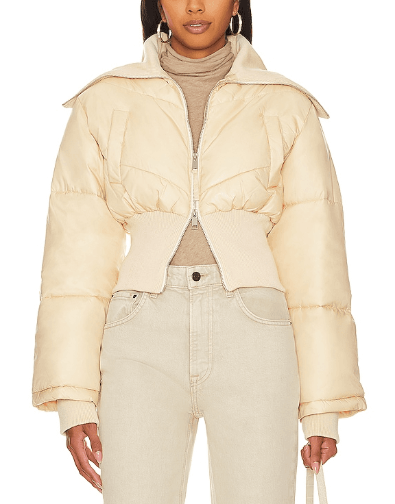 Rylee Cropped Puffer In Taupe - Image 1