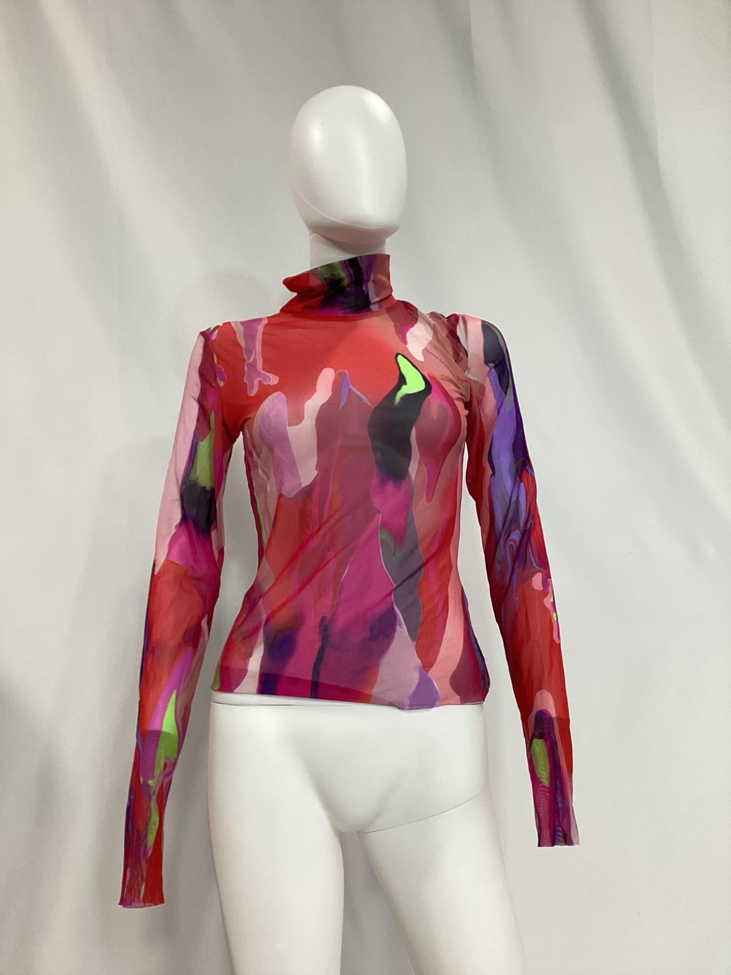 Mesh Turtleneck Top In Cyclemen - Image 2