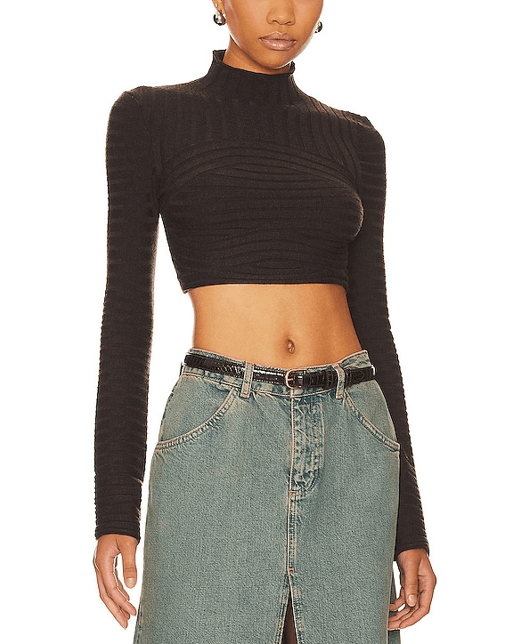 Dylan Wide Rib Cropped Sweater In Dark Brown - Image 1