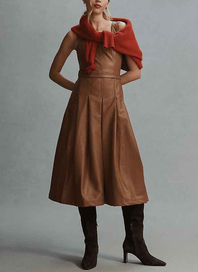 Pilcro Faux Leather Pleated Pinafore Dress - Image 1