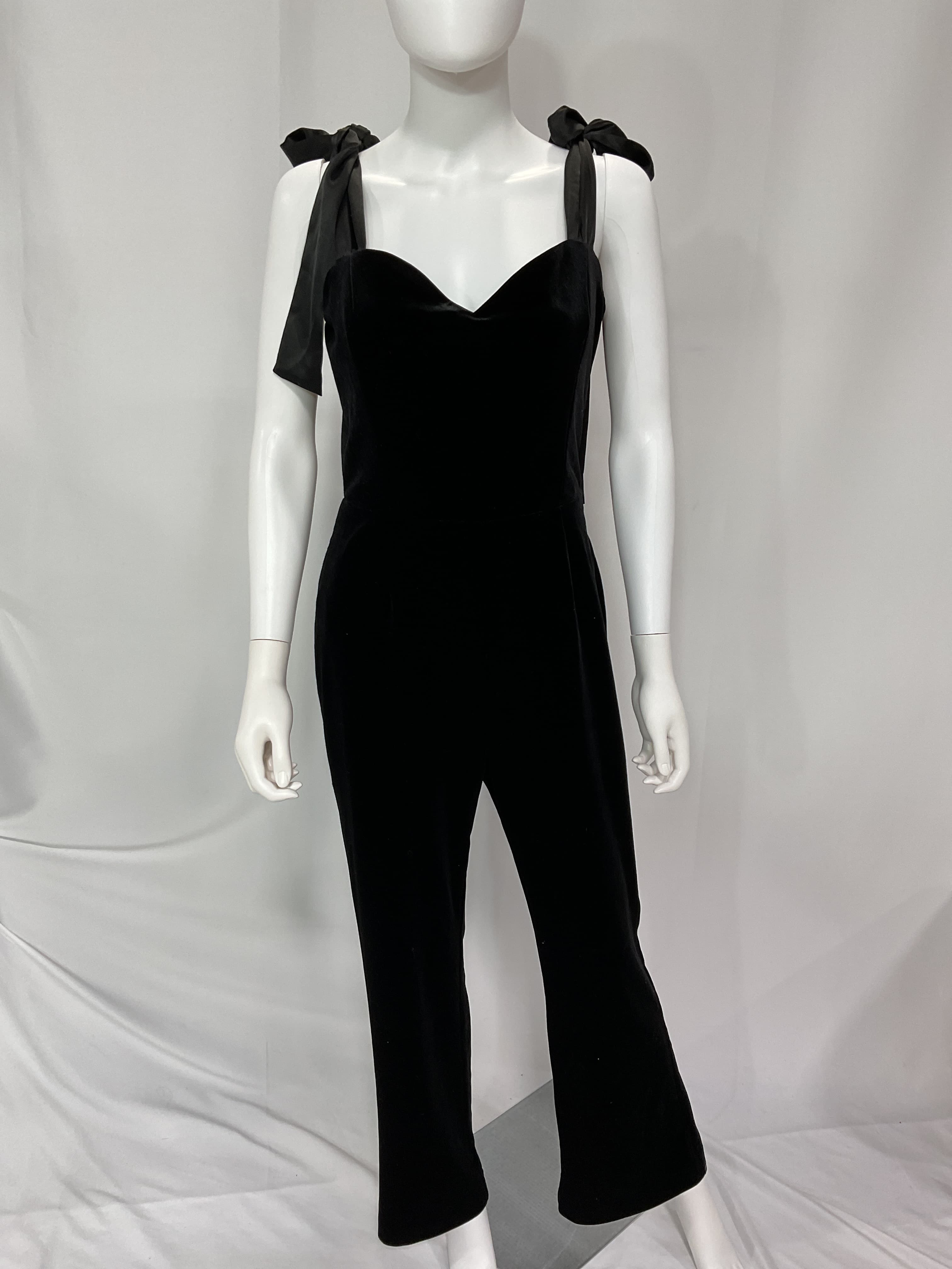 Bow Strap Sweetheart Neck Velvet Jumpsuit - Image 2