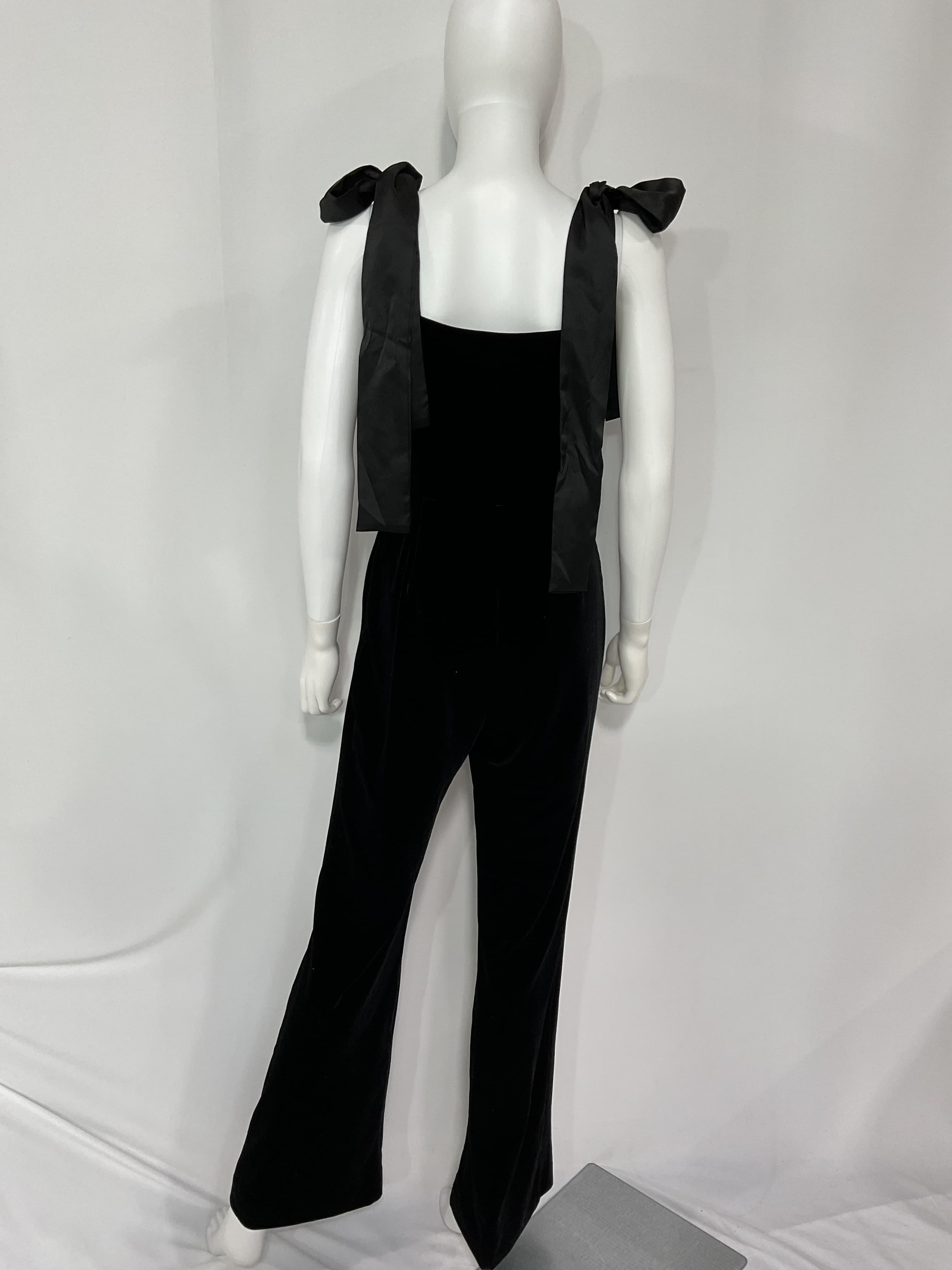 Bow Strap Sweetheart Neck Velvet Jumpsuit - Image 3