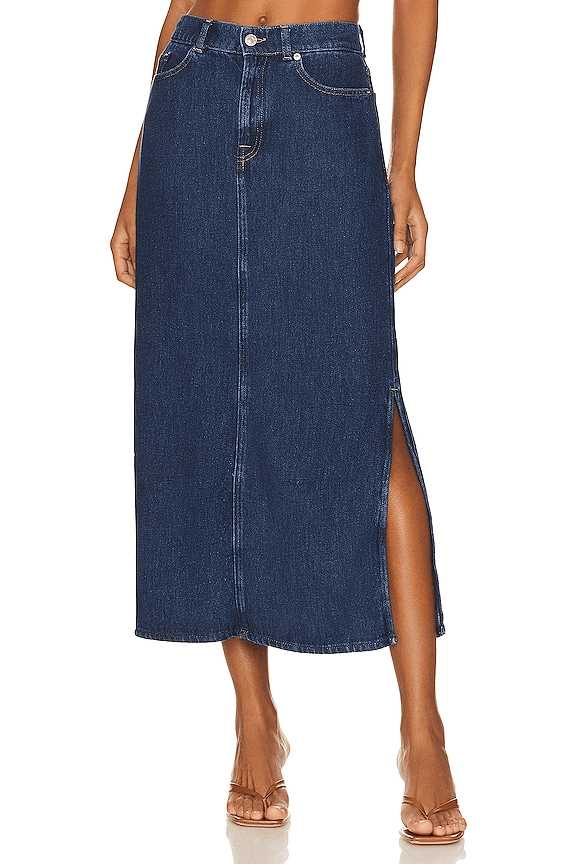 7 For All Mankind Maxi Denim Skirt In Blue Note - Image 1