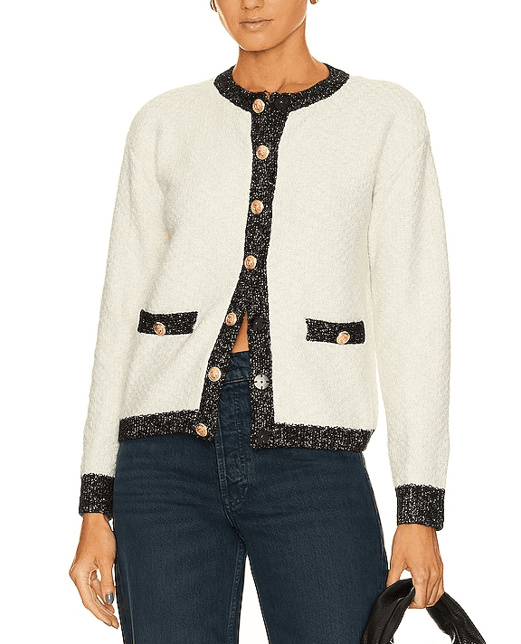 Contrast Knit Cardigan In Black Combo - Image 1