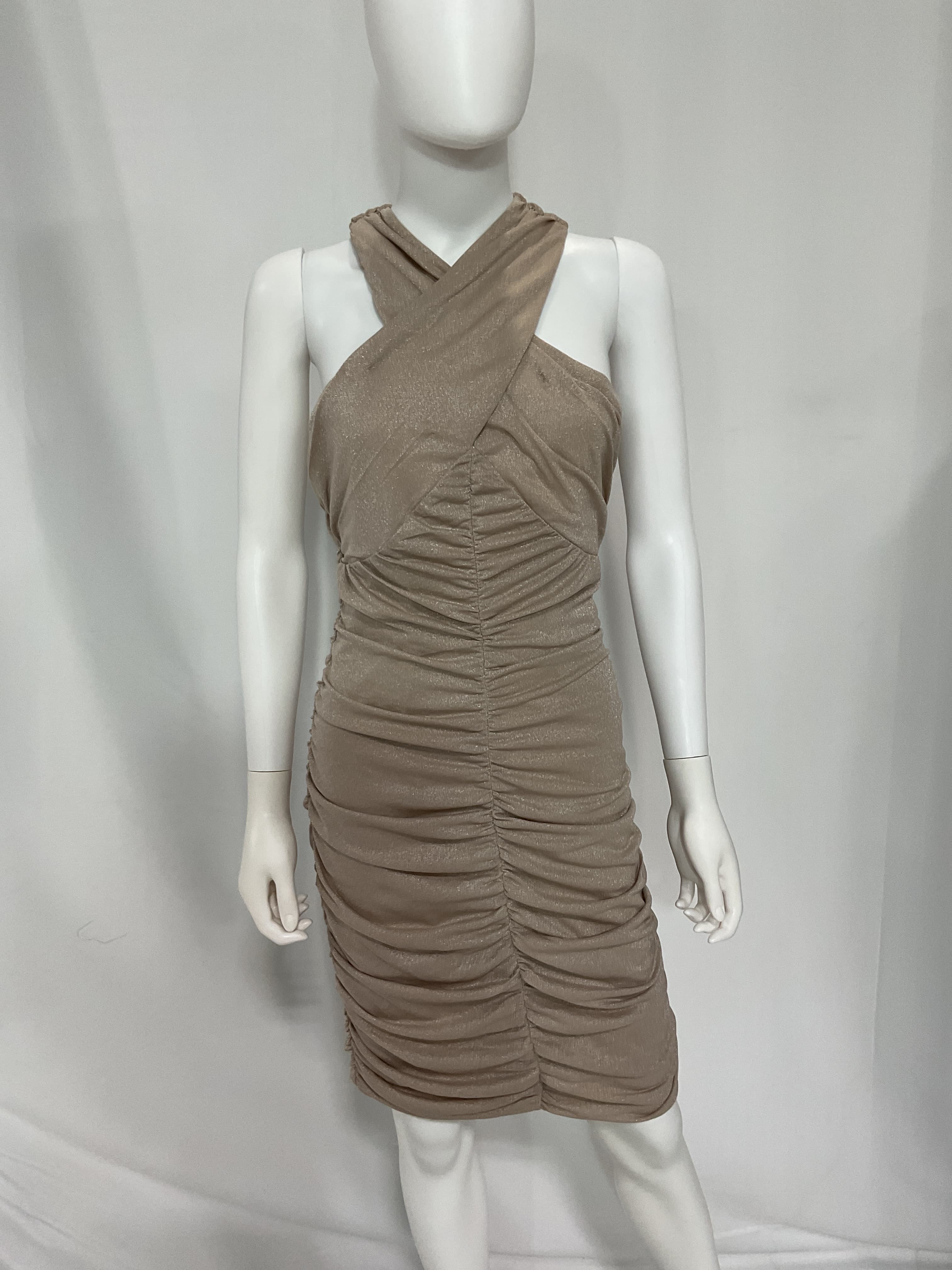 Cross Neck Mini Dress In Champagne - Image 2