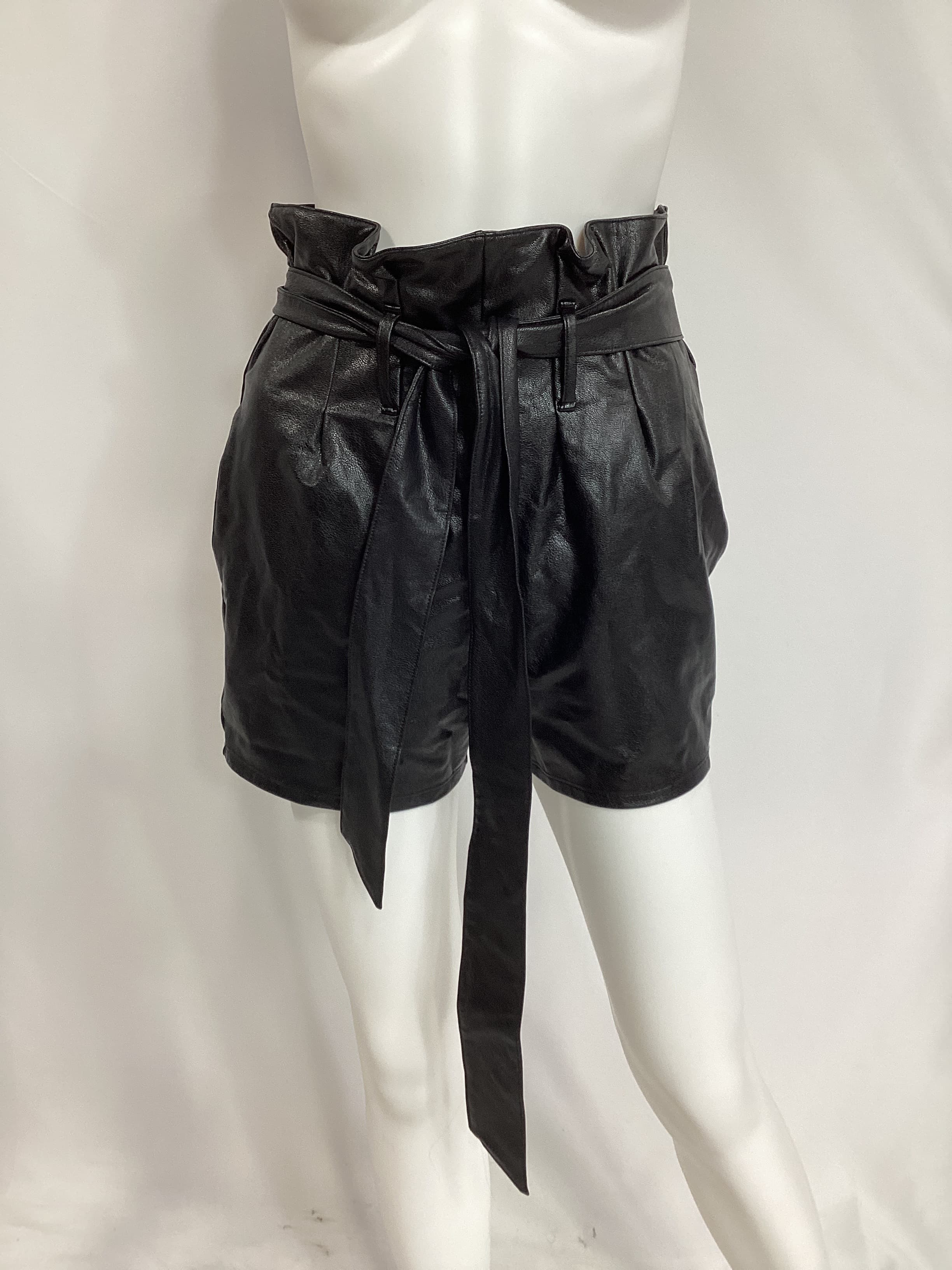 Faux Leather Paperbag Short In Black - Image 2