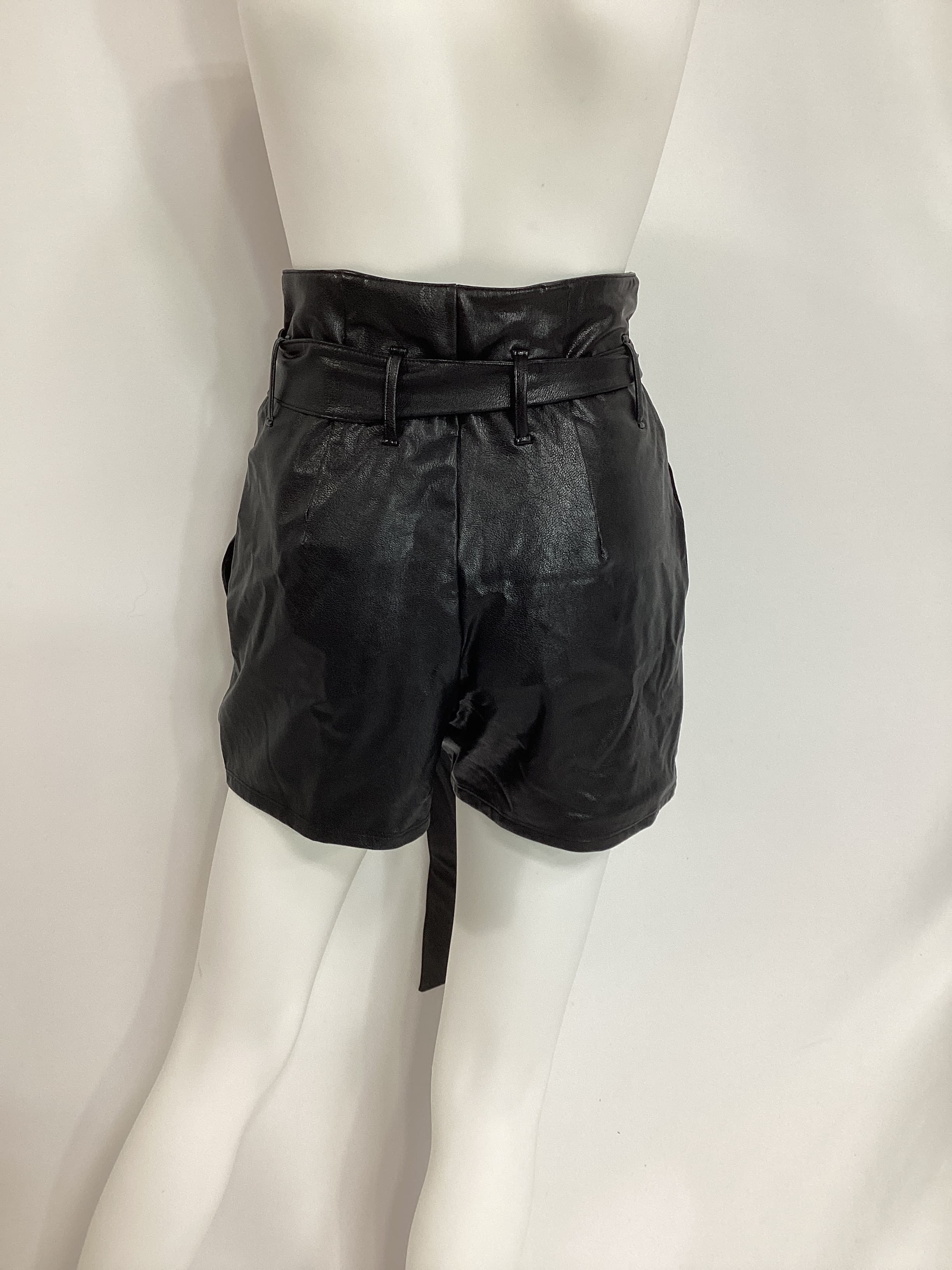 Faux Leather Paperbag Short In Black - Image 3