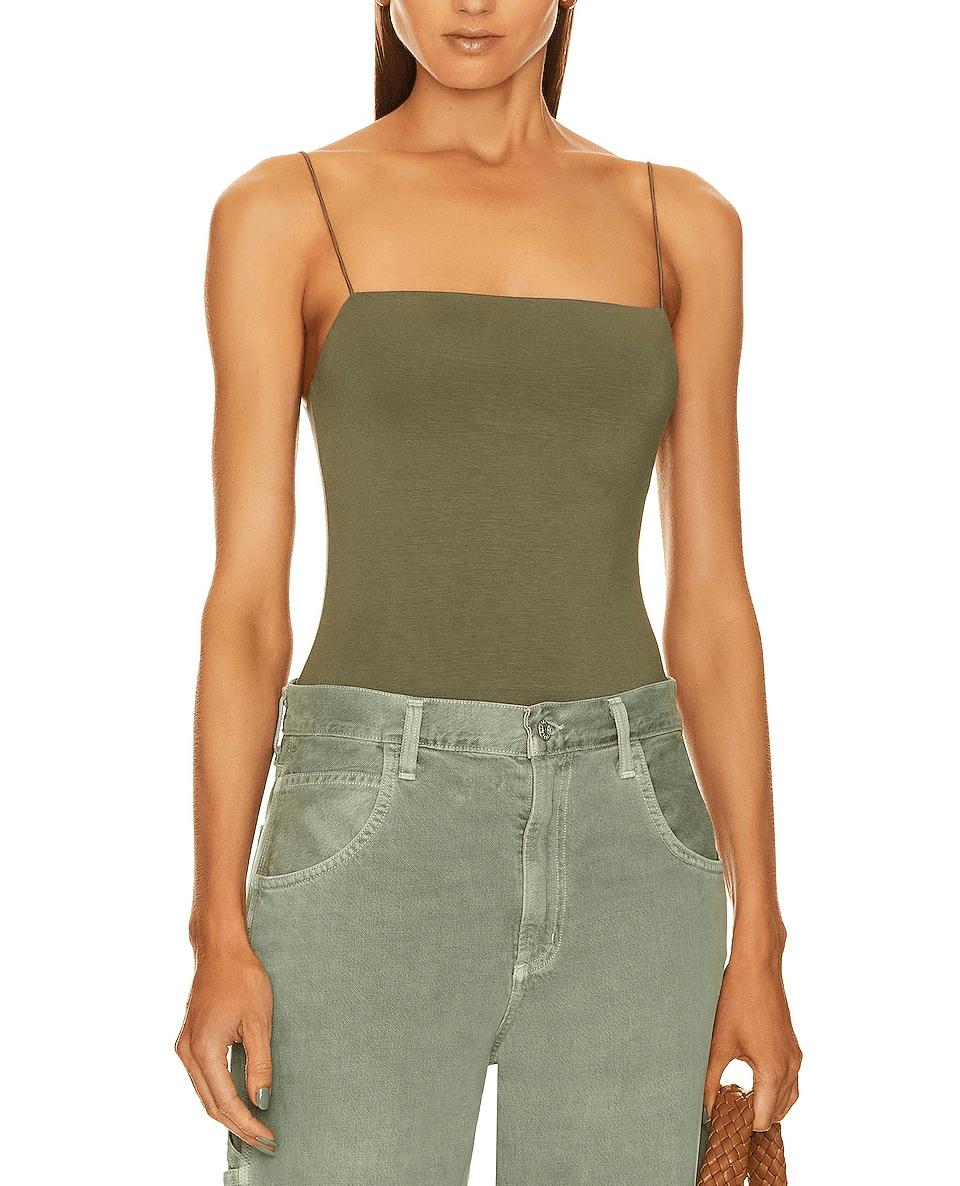 Enza Costa X Revolve Luxe Knit Essential Tank Bodysuit In Military - Image 1