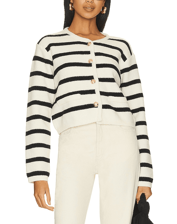 Benni Stripe Cardigan In Cream & Black - Image 1