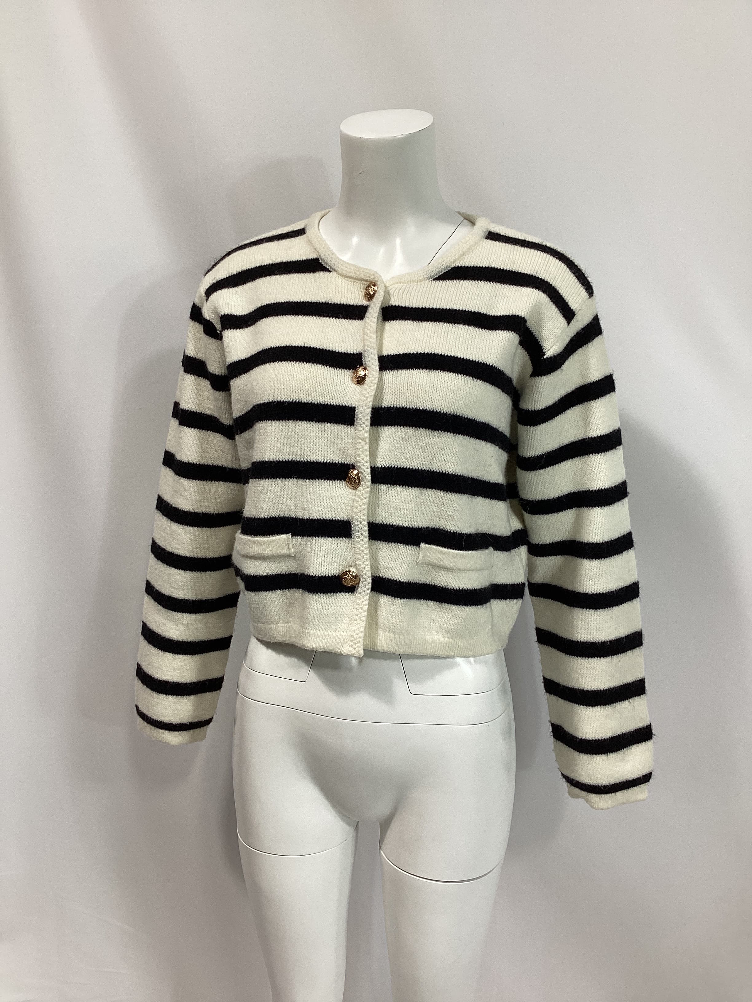Benni Stripe Cardigan In Cream & Black - Image 3