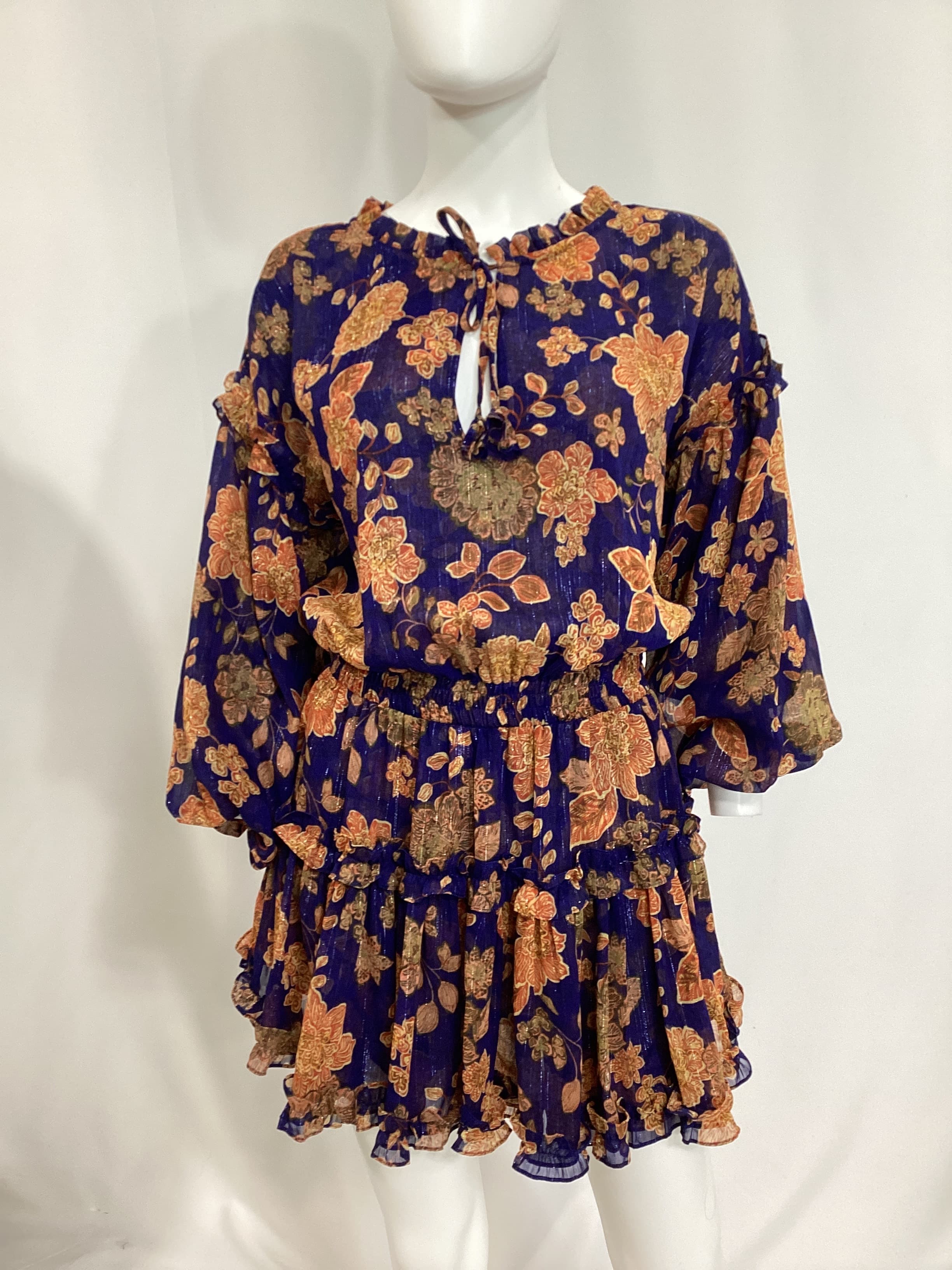 Elena Dress In Blue Marigold Flora - Image 2