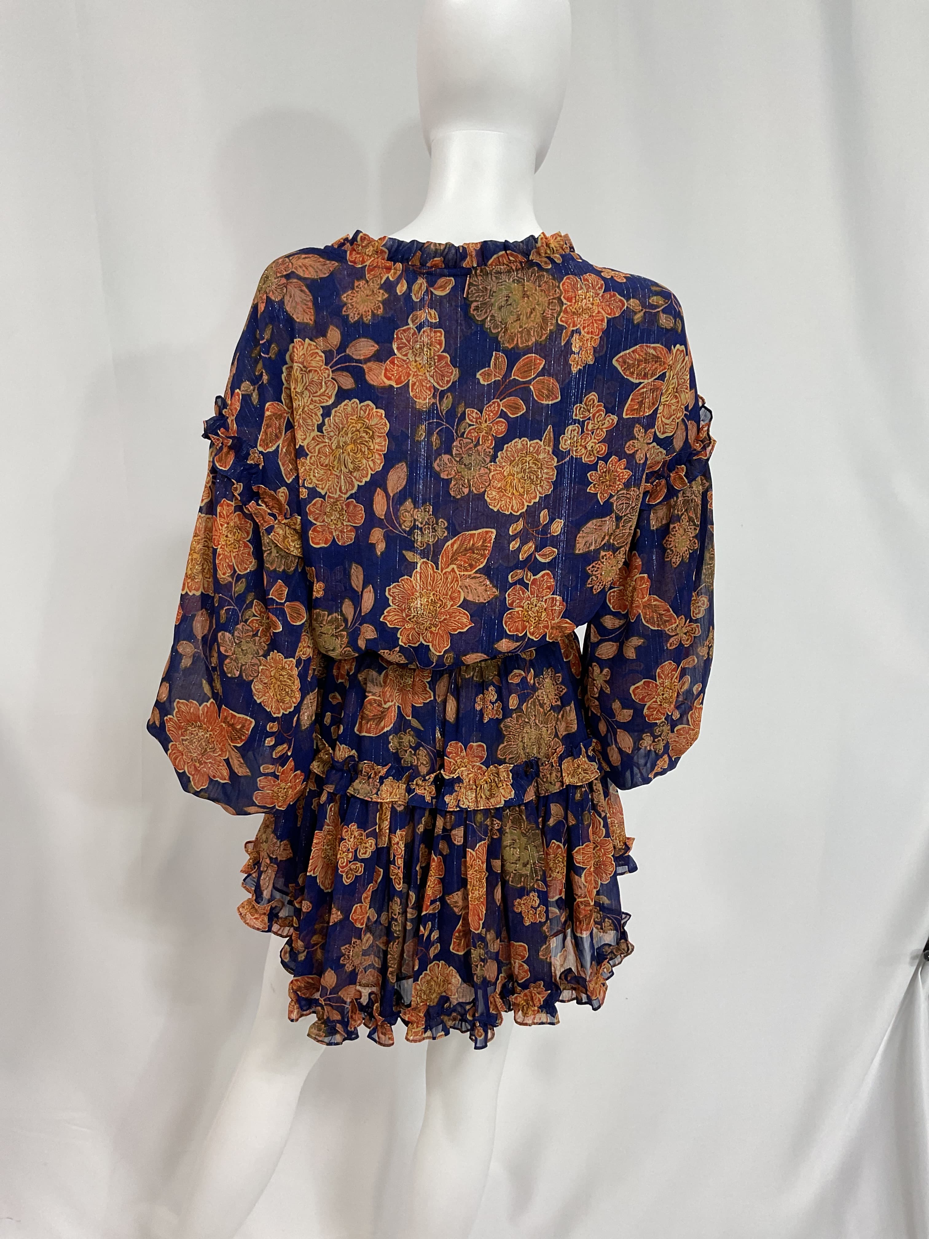 Elena Dress In Blue Marigold Flora - Image 3