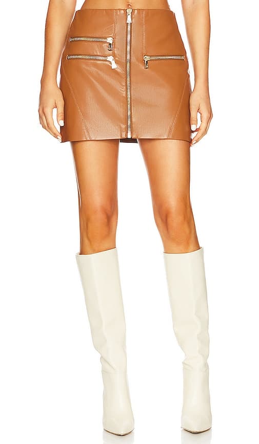 Kendale Faux Leather Mini Skirt In Camel - Image 1