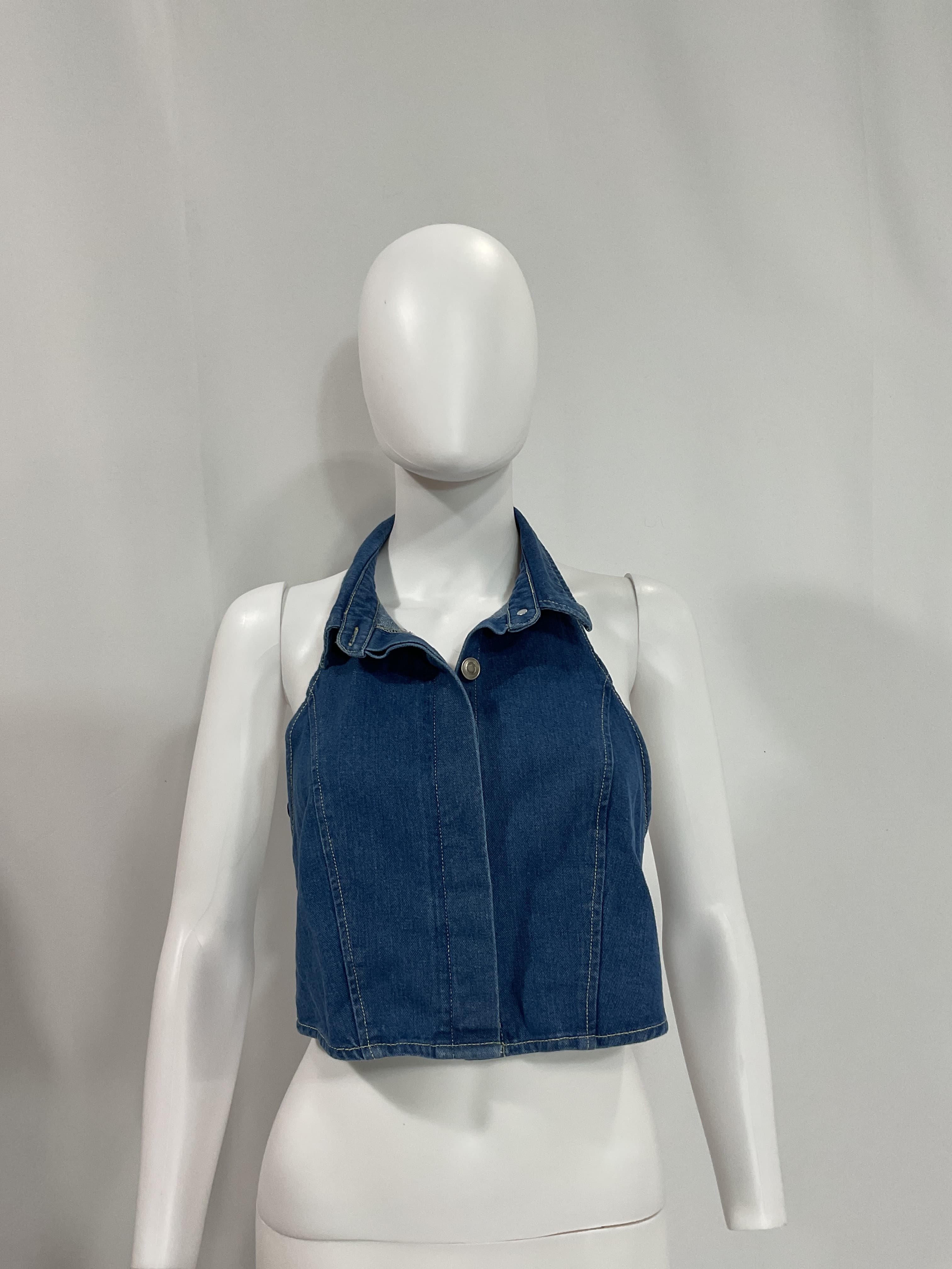 Advance Denim Crop Shirt In Mid Blue - Image 4