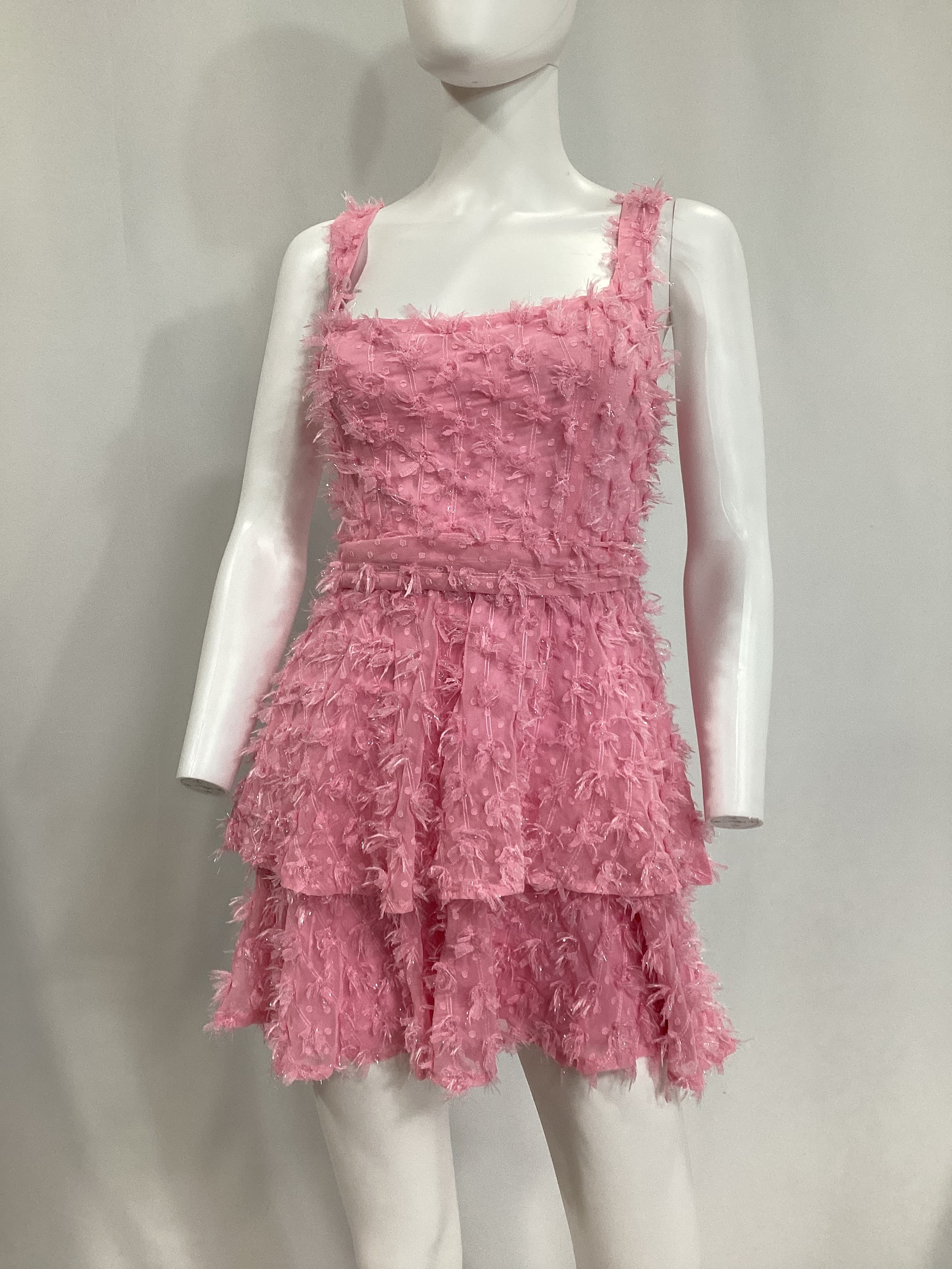 Meg Mini Dress In Pink Eyelash - Image 3