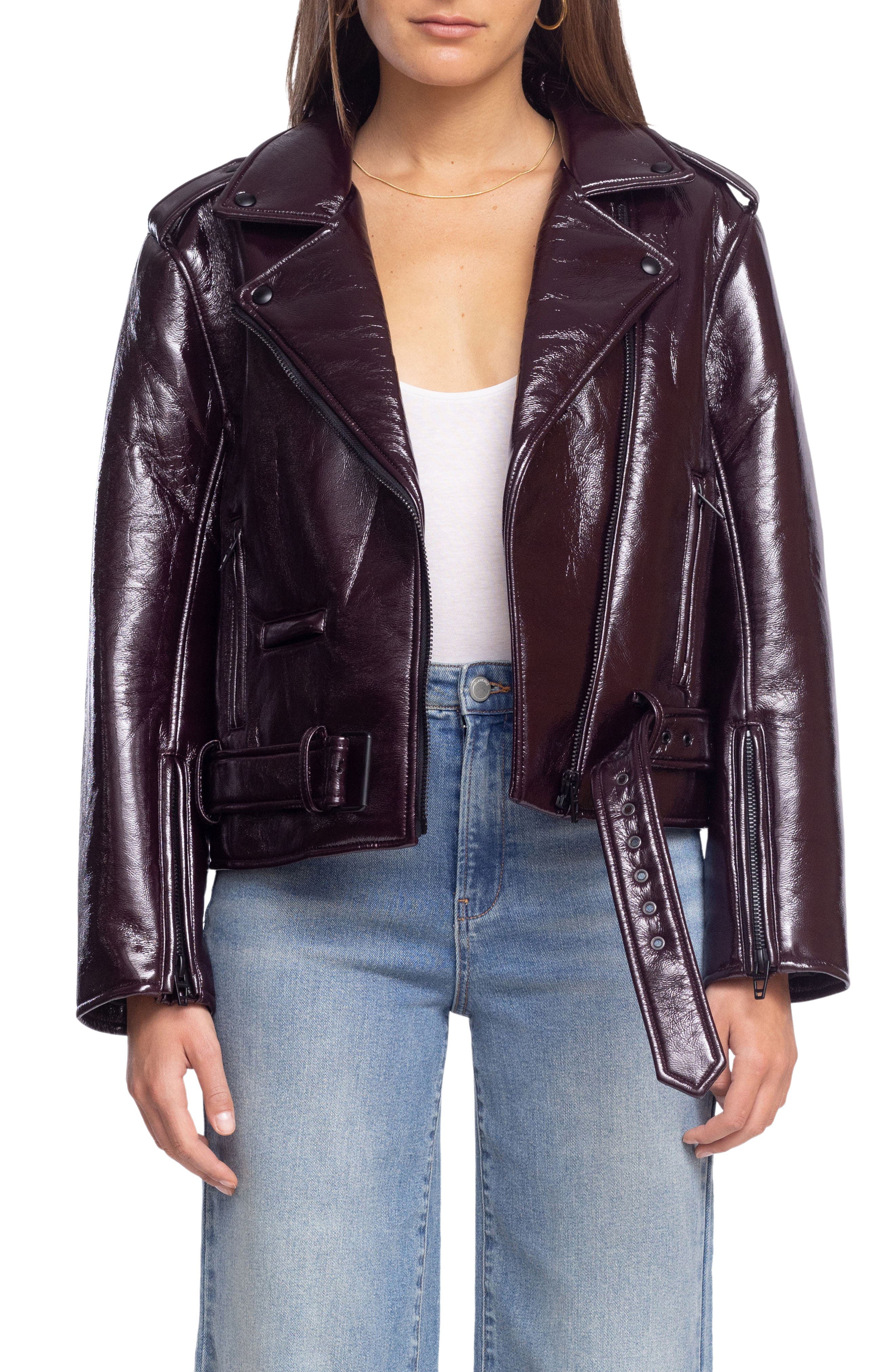 Shiny Crinkle Faux Leather Moto Jacket - Image 1