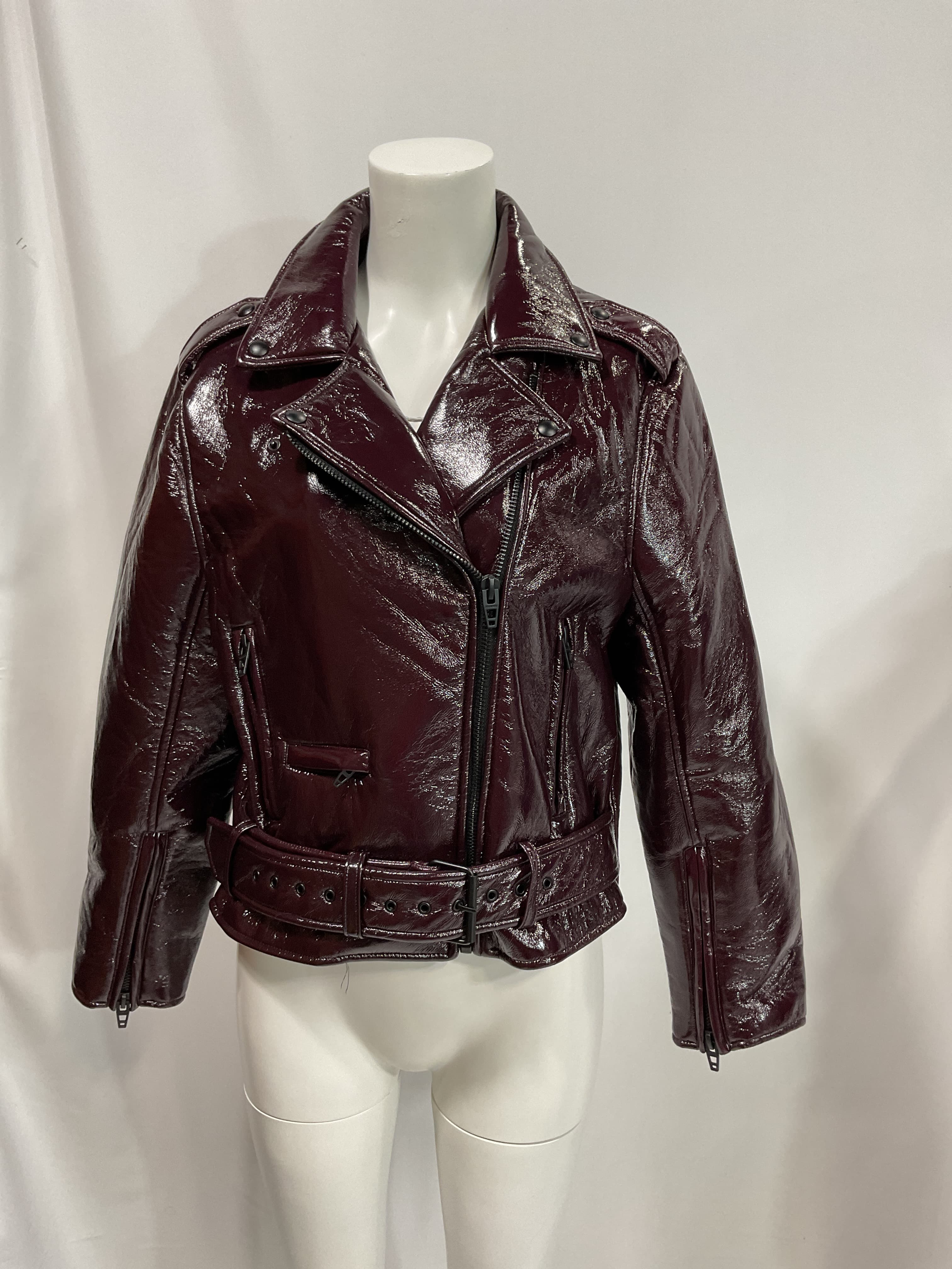 Shiny Crinkle Faux Leather Moto Jacket - Image 2