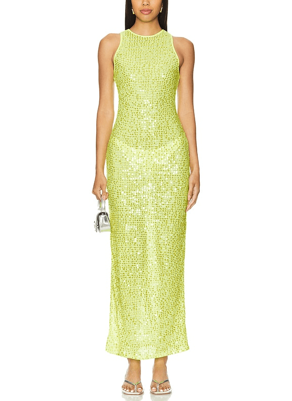 Erin Sequin Maxi Dress In Lime Green Sequin - Image 1