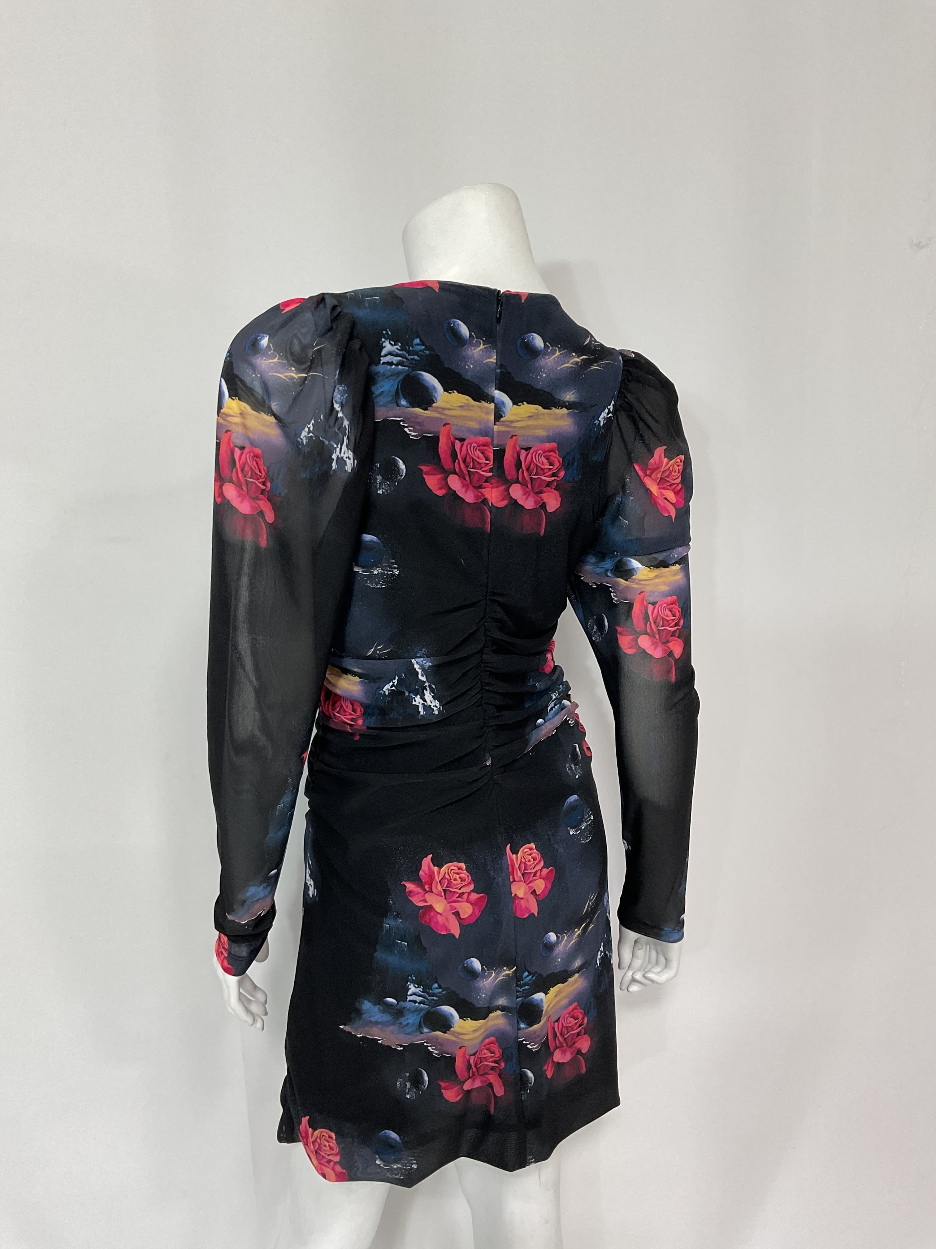 Printed Mesh Gathered Mini Dress - Image 2