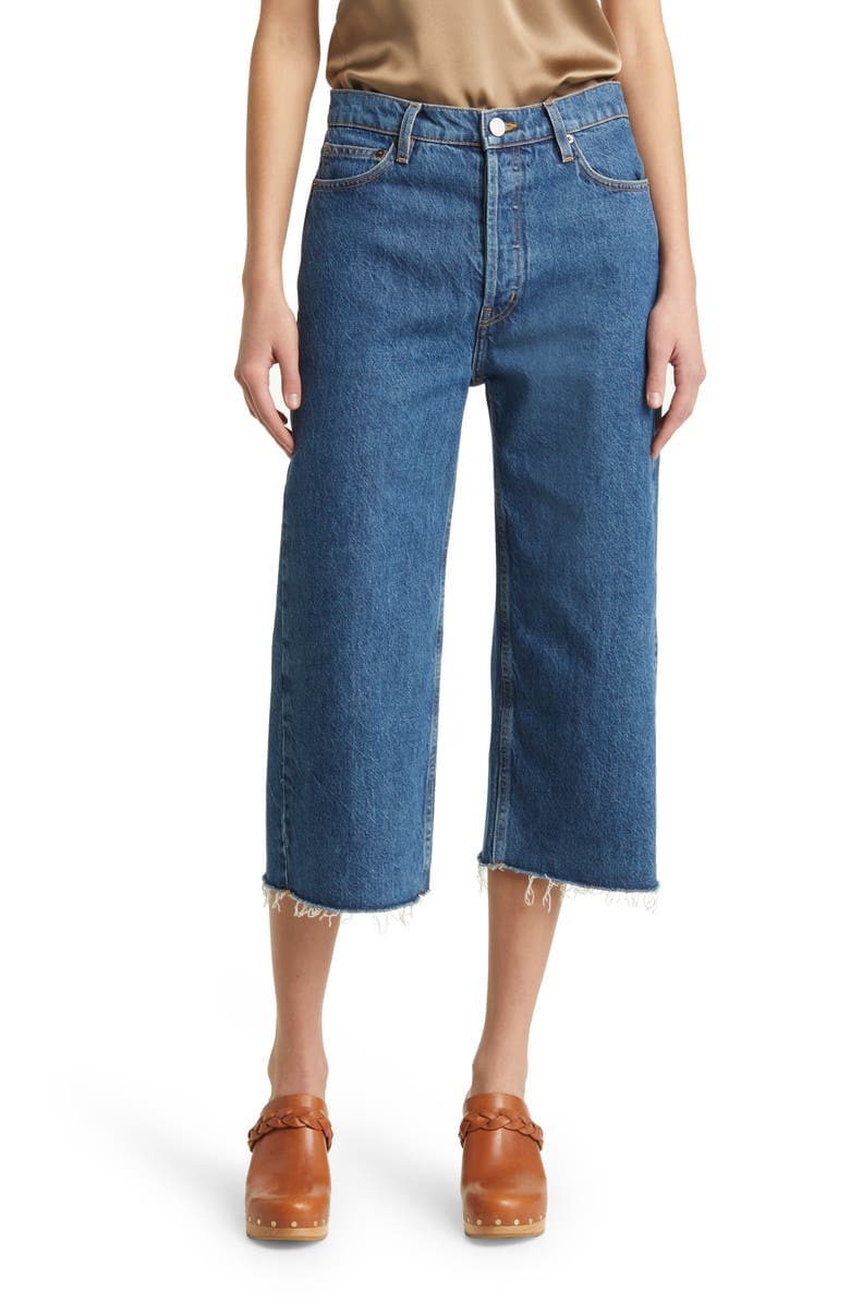 High Waist Raw Hem Capri Jeans - Image 1