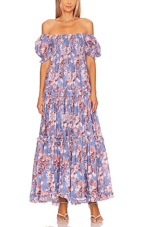 Zuri Gown In Slate Summer Floral - Image 1