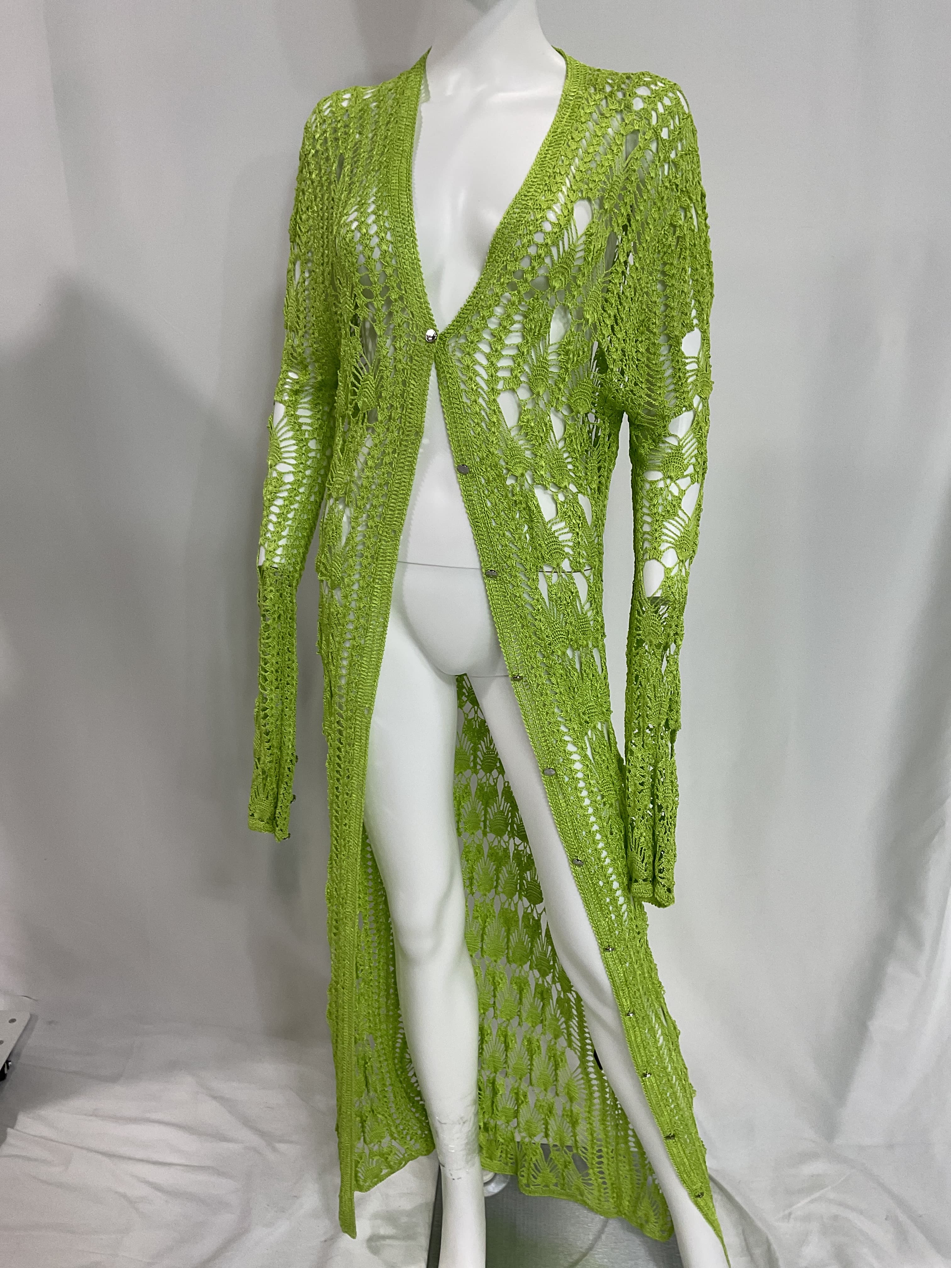 Allison Crochet Cardigan In Lime - Image 2