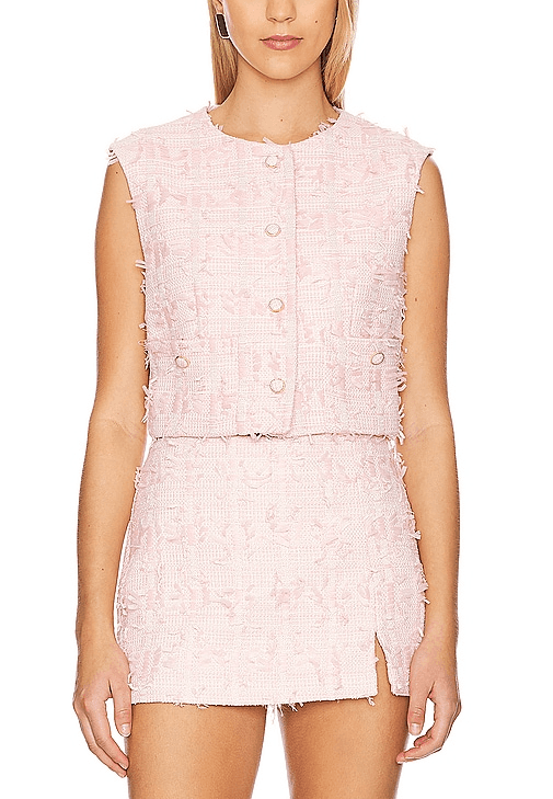 Francie Top In Pink Jacquard Tweed - Image 1