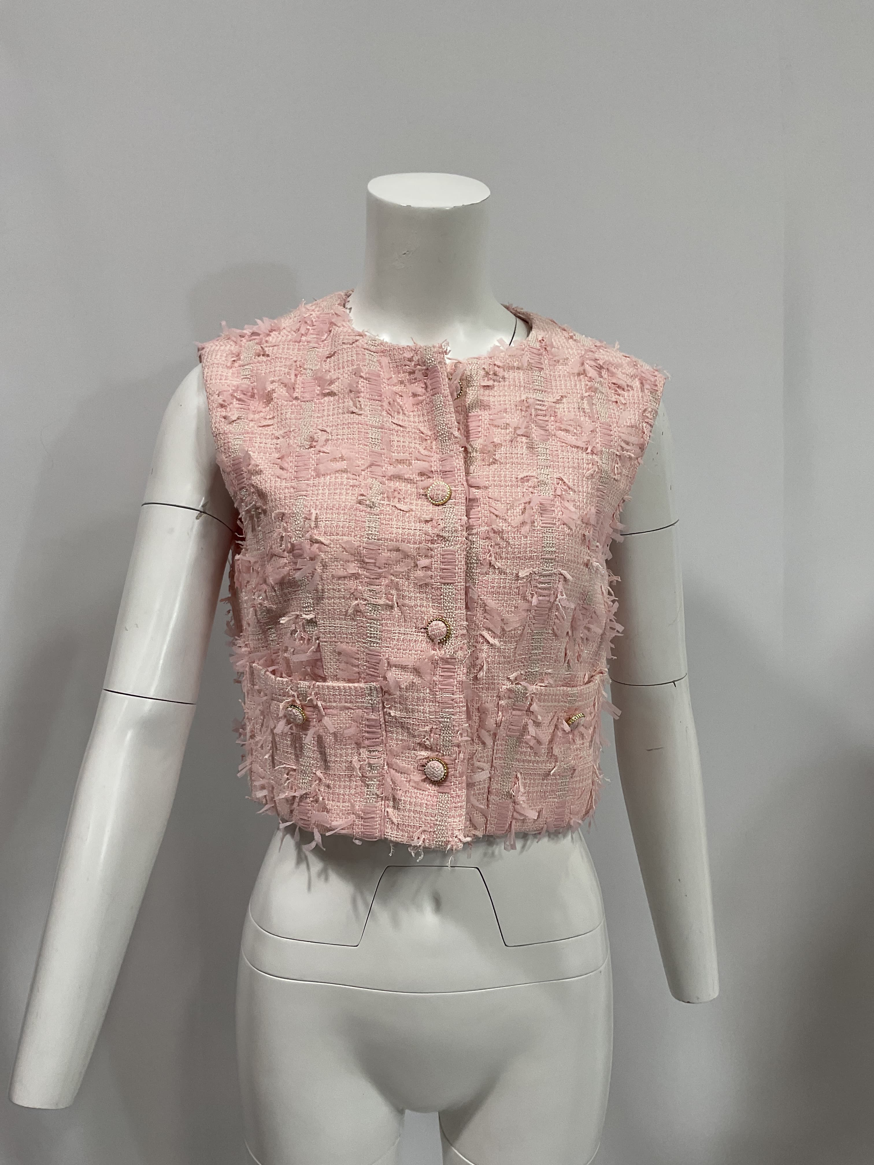 Francie Top In Pink Jacquard Tweed - Image 3