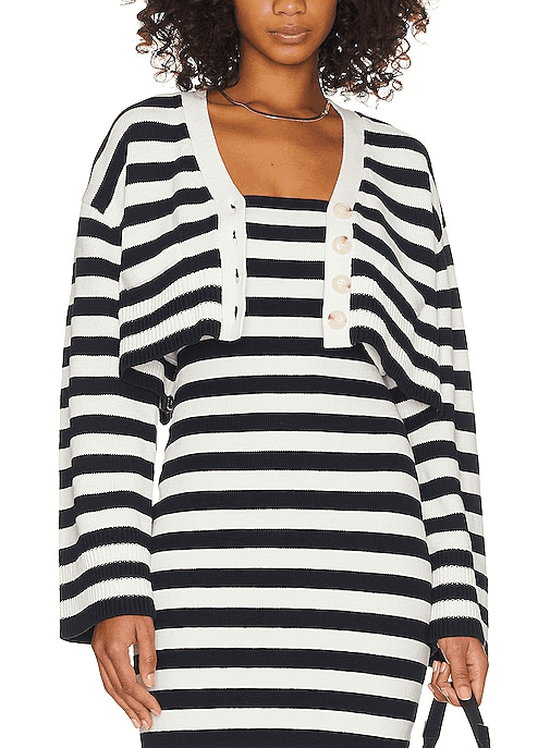 Ragnar Striped Boxy Cardigan In Ivory & Navy - Image 1