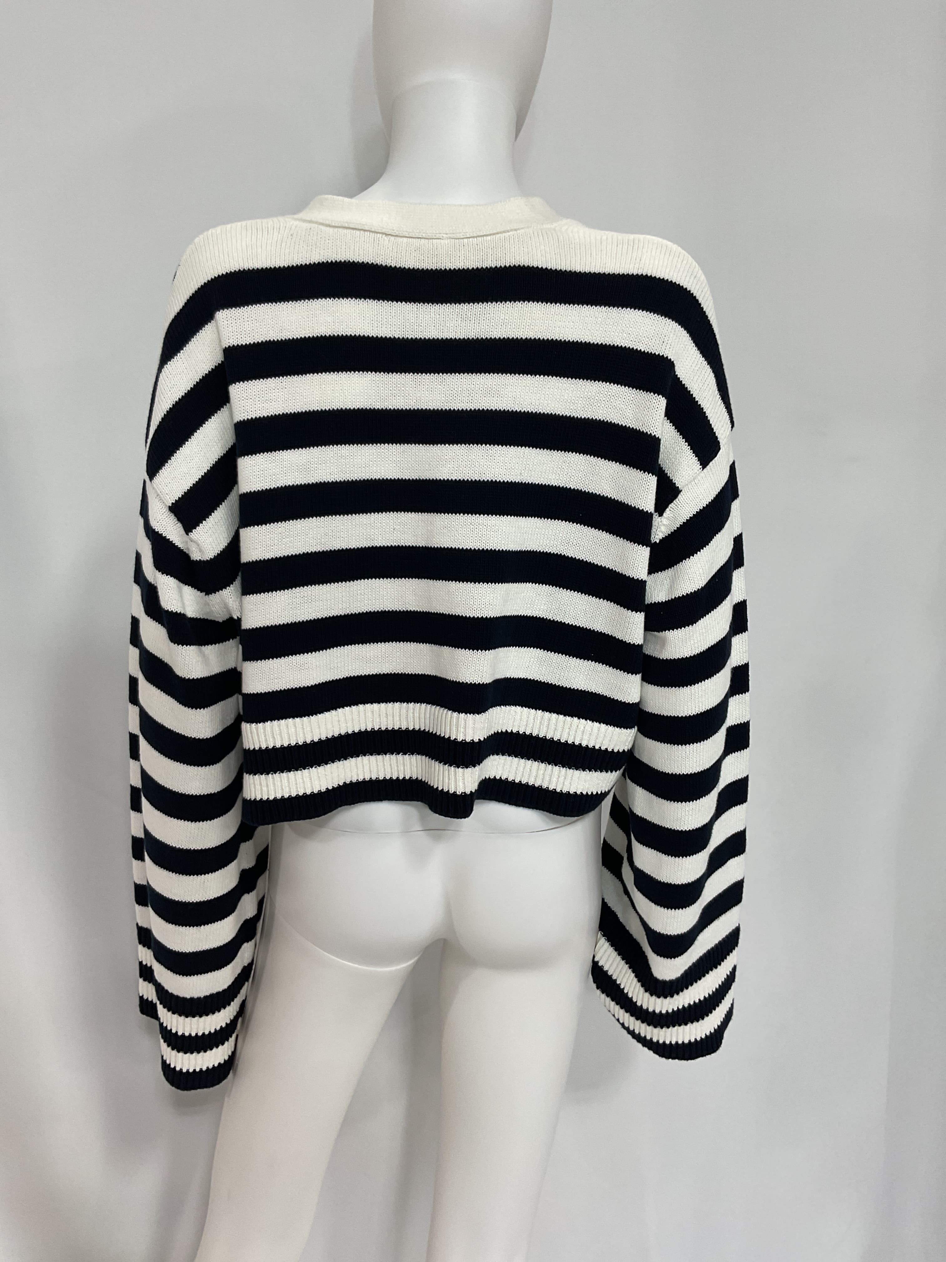 Ragnar Striped Boxy Cardigan In Ivory & Navy - Image 3