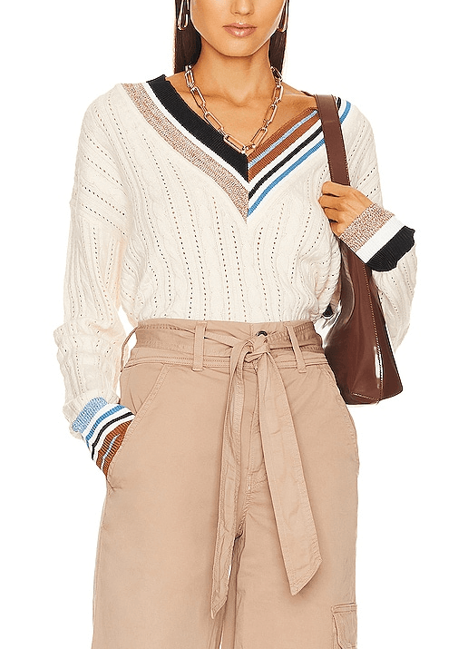 Rory V-Neck Pullover In Ivory - Image 1