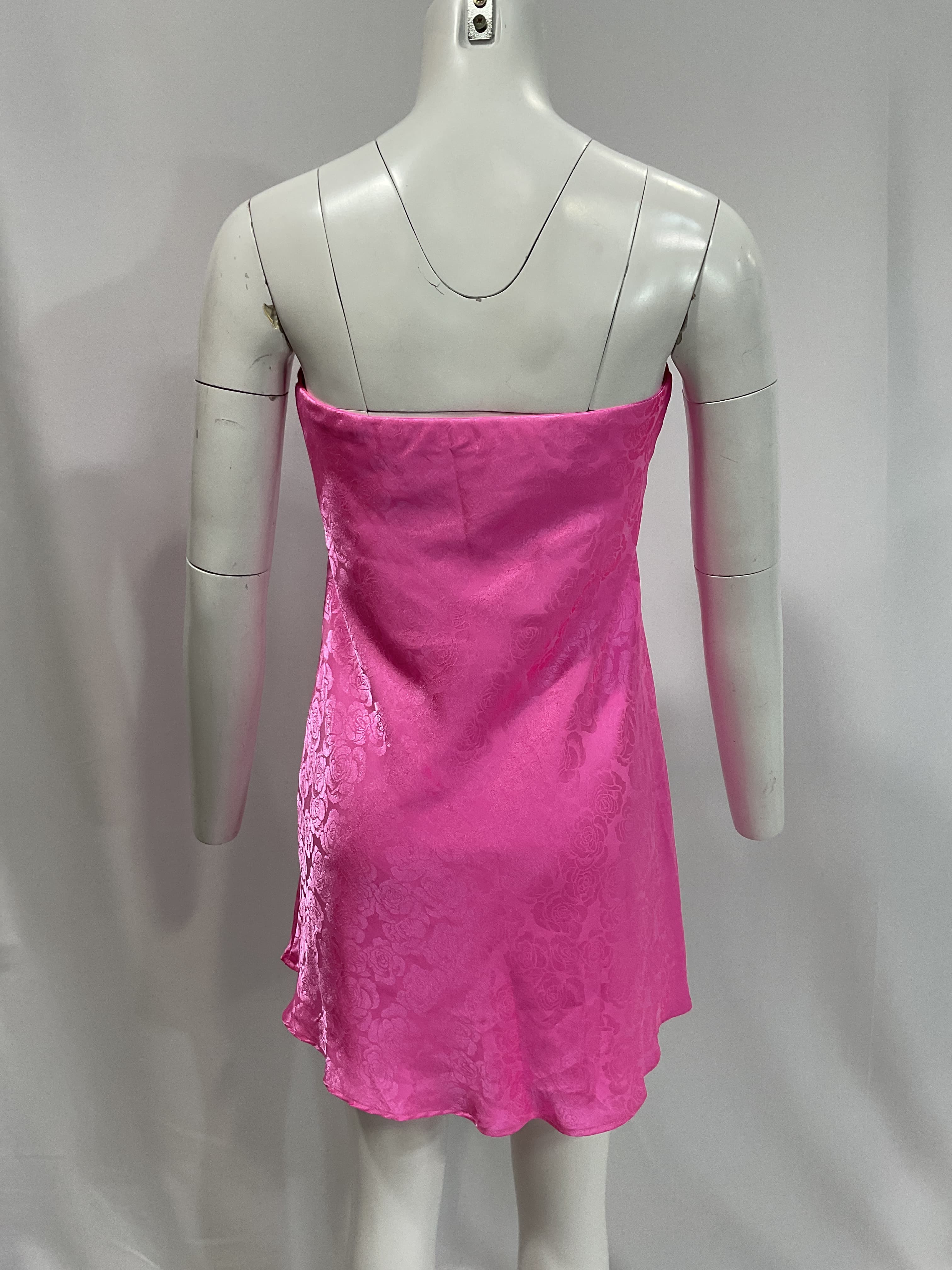 Taylor Tube Mini Dress In Bright Pink Rose Satin - Image 2