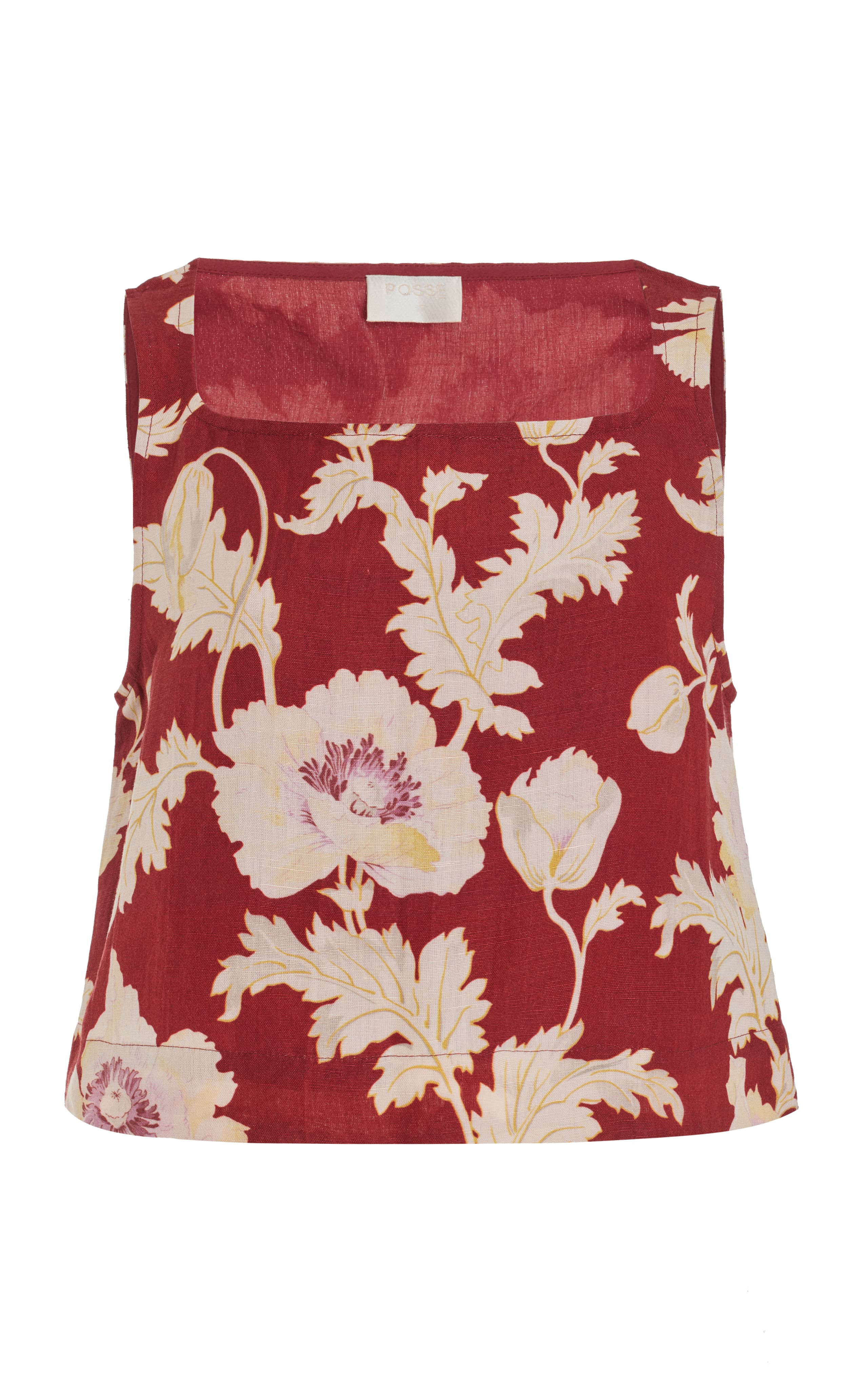 Val Floral Cropped Linen-Blend Top - Image 1