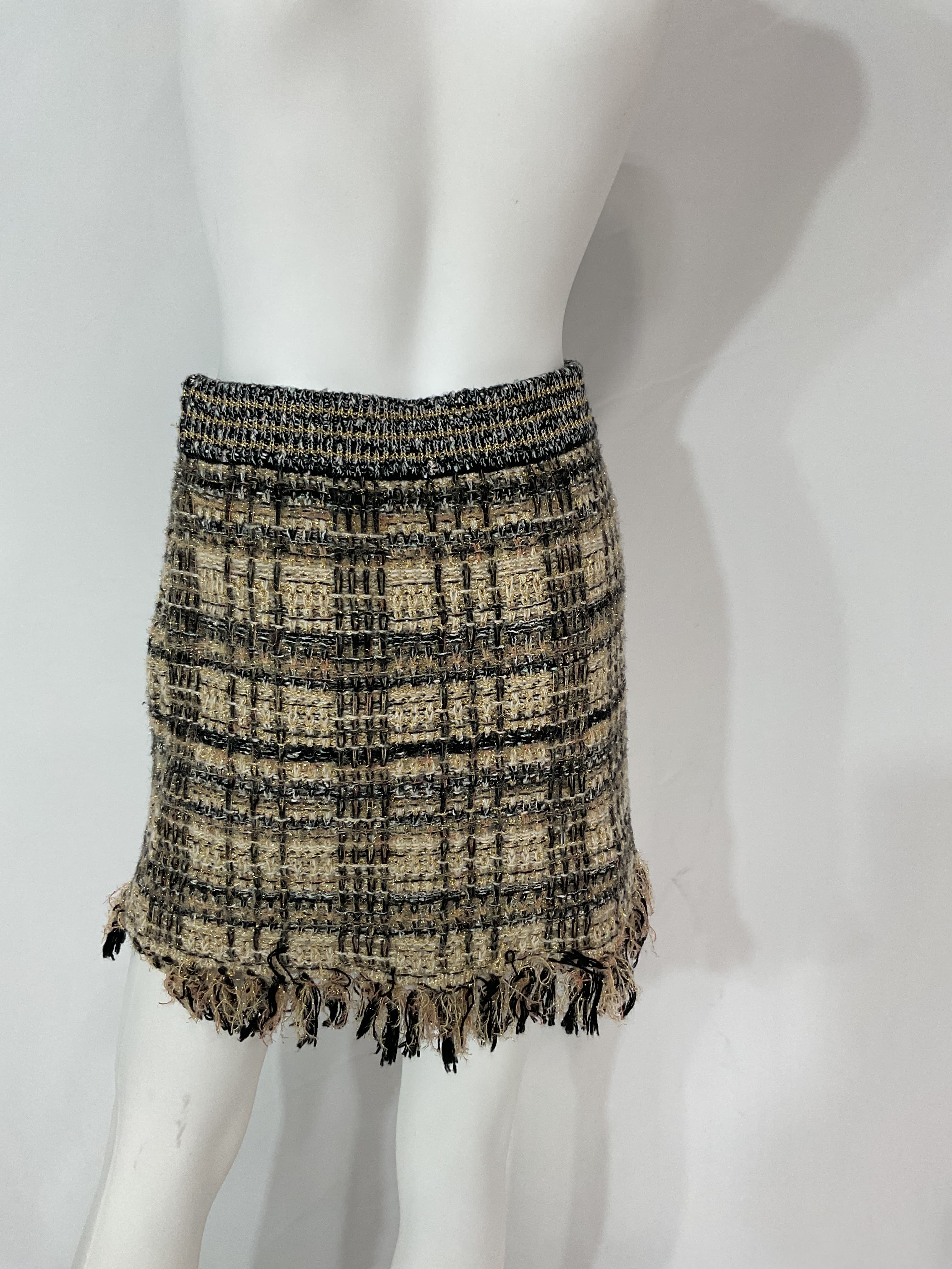 Balsam Fringed Plaid Tweed Mini Skirt - Image 3