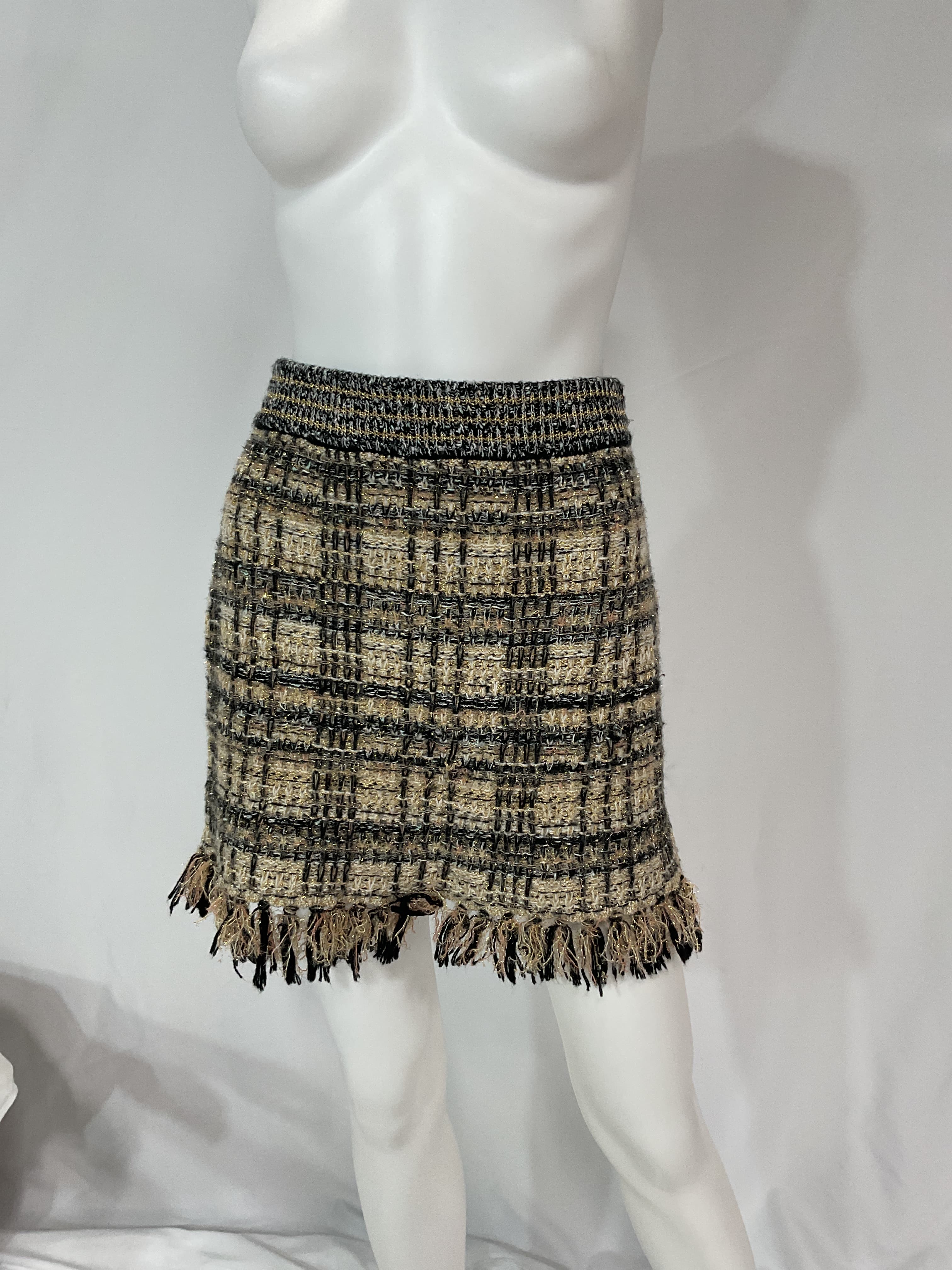 Balsam Fringed Plaid Tweed Mini Skirt - Image 4