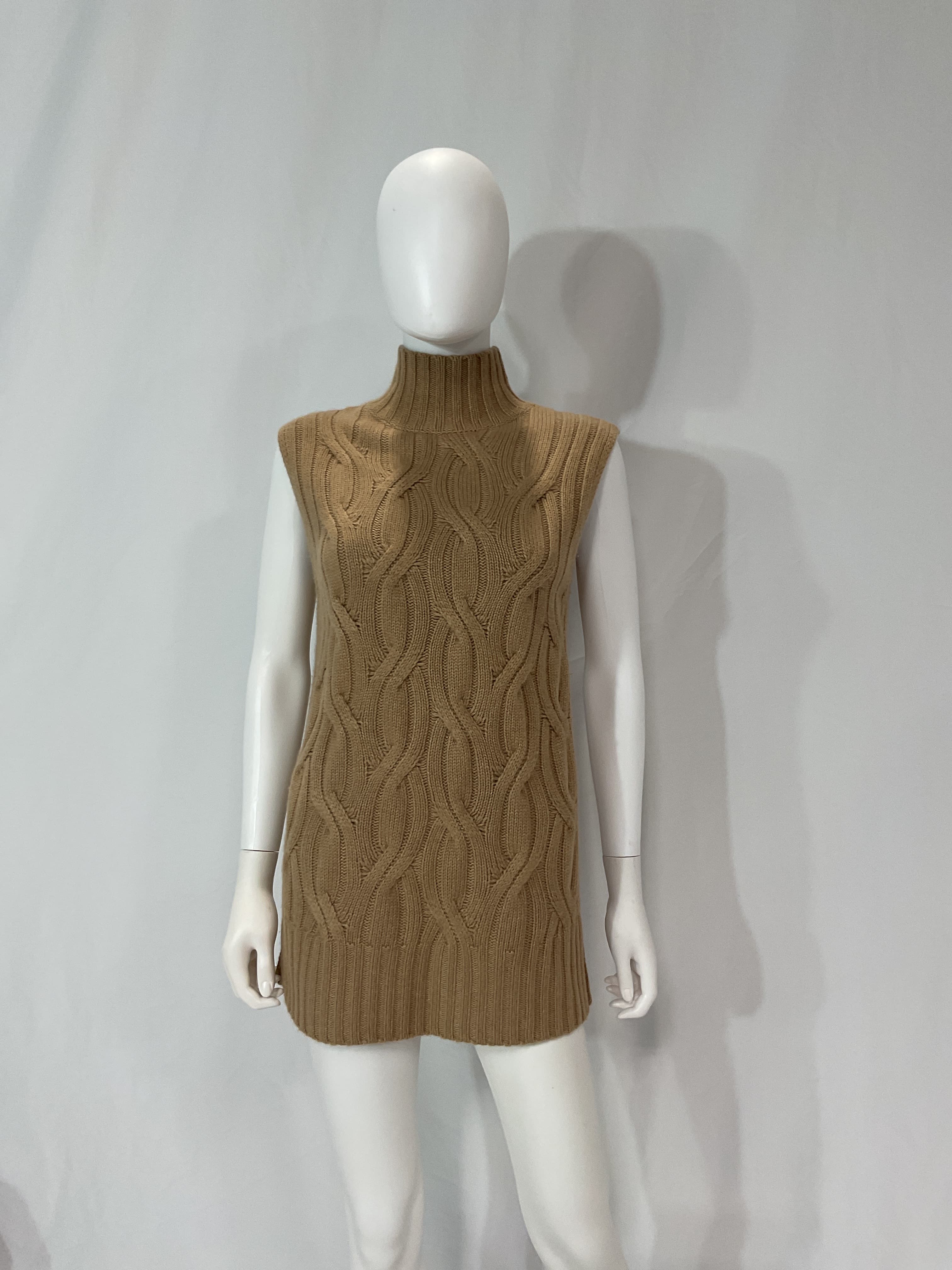 Chunky Cable Sleeveless Tunic In Camel - Image 3