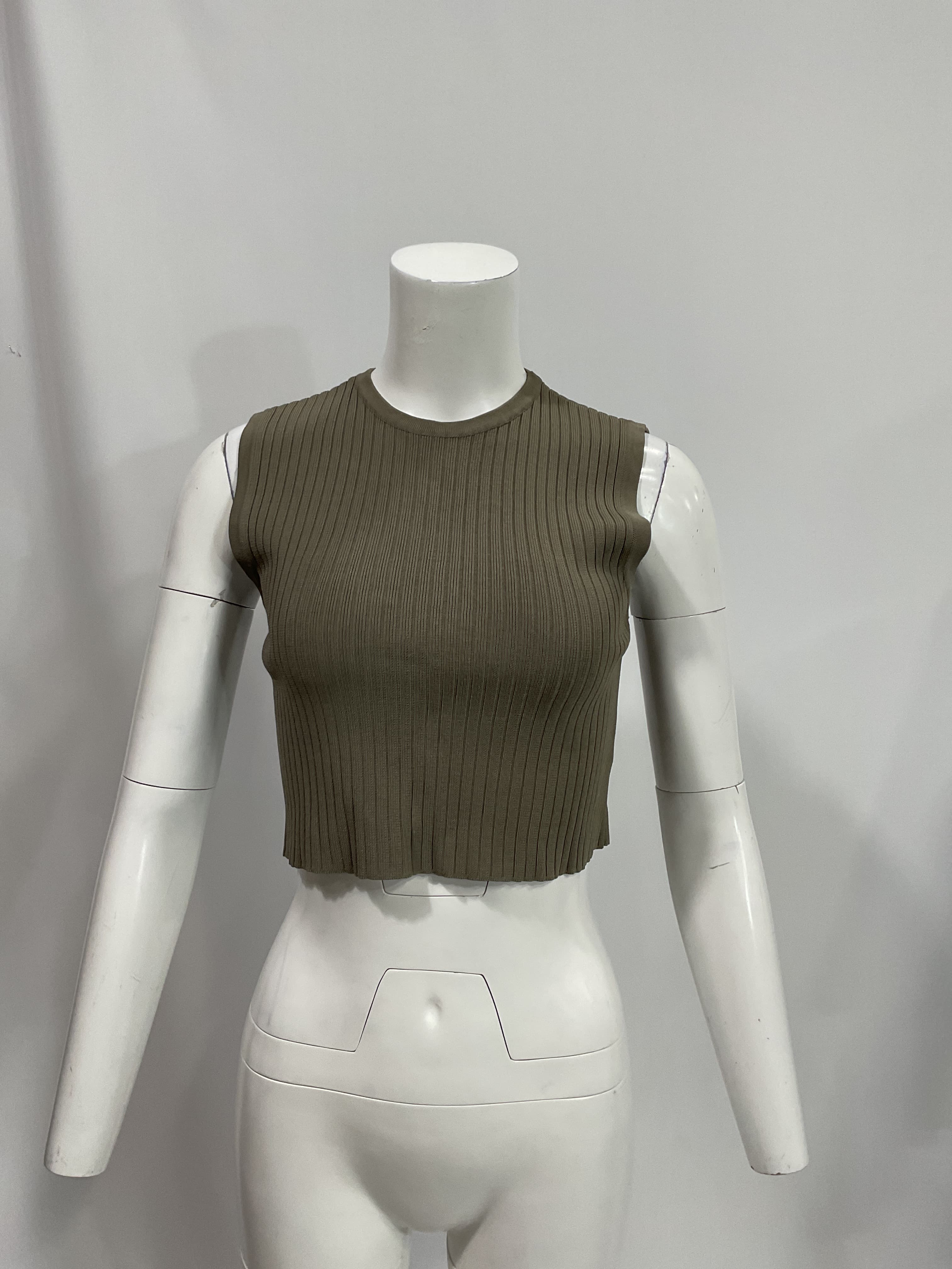 Idola Rib Top In Muted Olive Green - Image 2