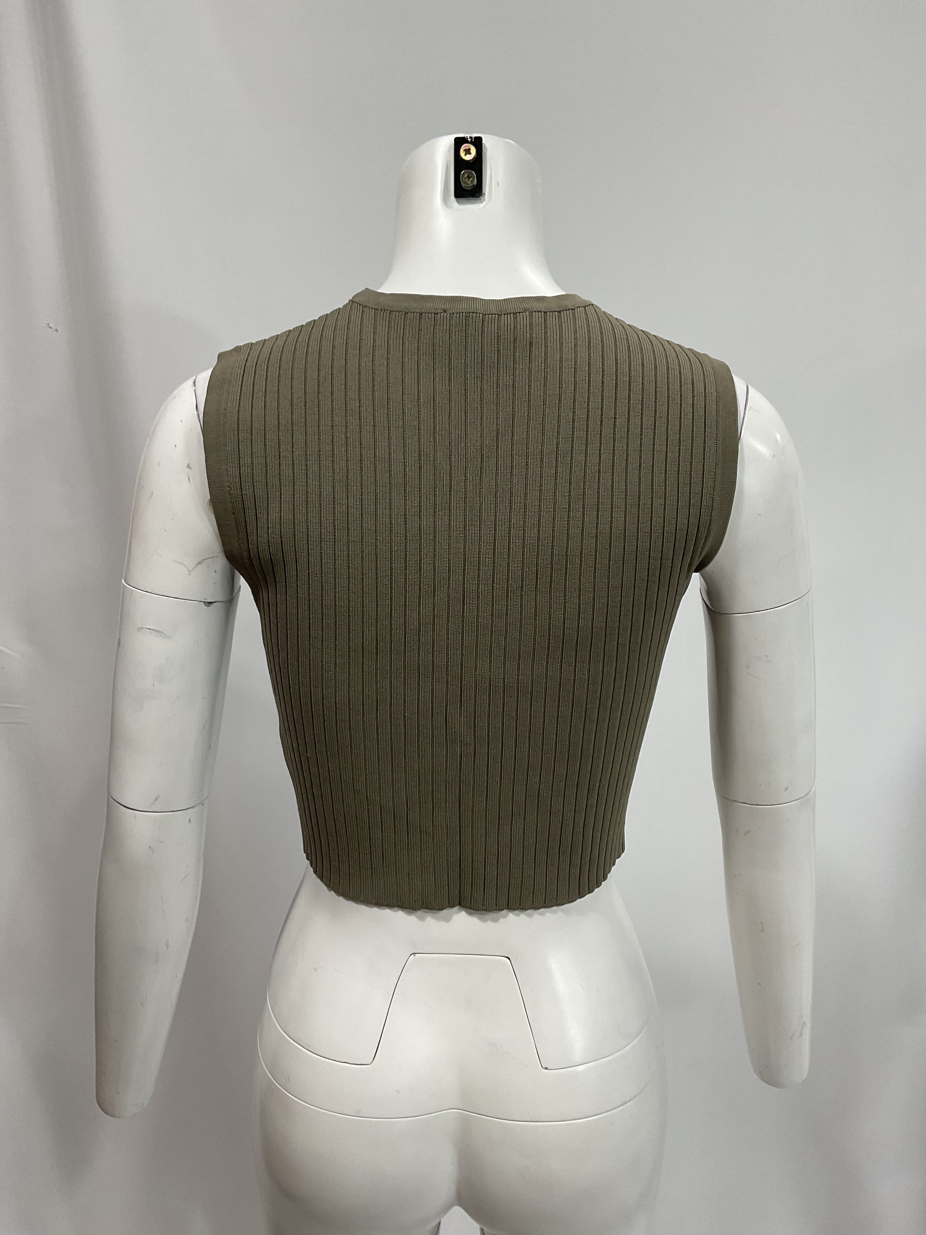 Idola Rib Top In Muted Olive Green - Image 4