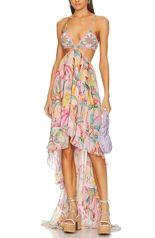 Rio Beaded High Low Dress In Multicolor Tropical - Image 1