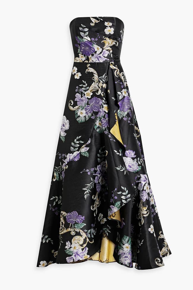 Strapless Metallic Floral-Jacquard Gown - Image 1